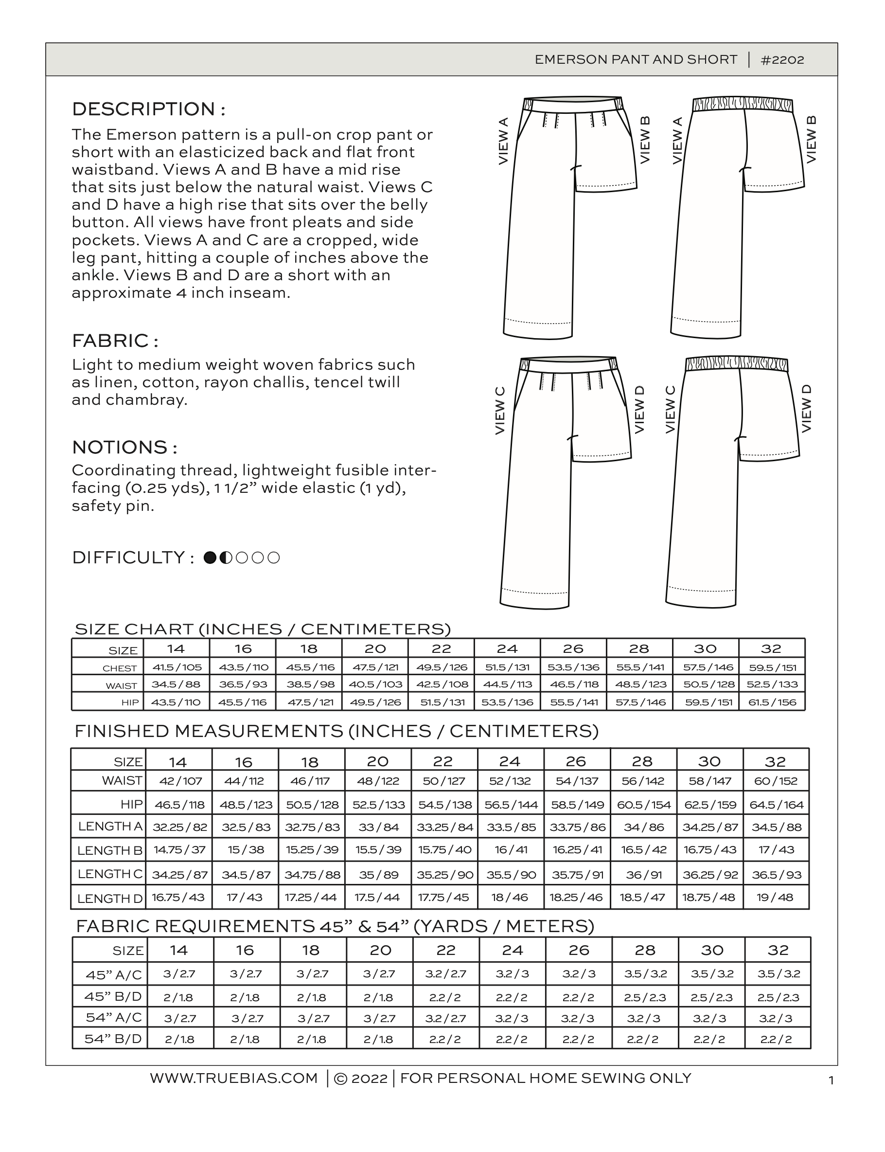 True Bias Emerson Crop Pant and Short