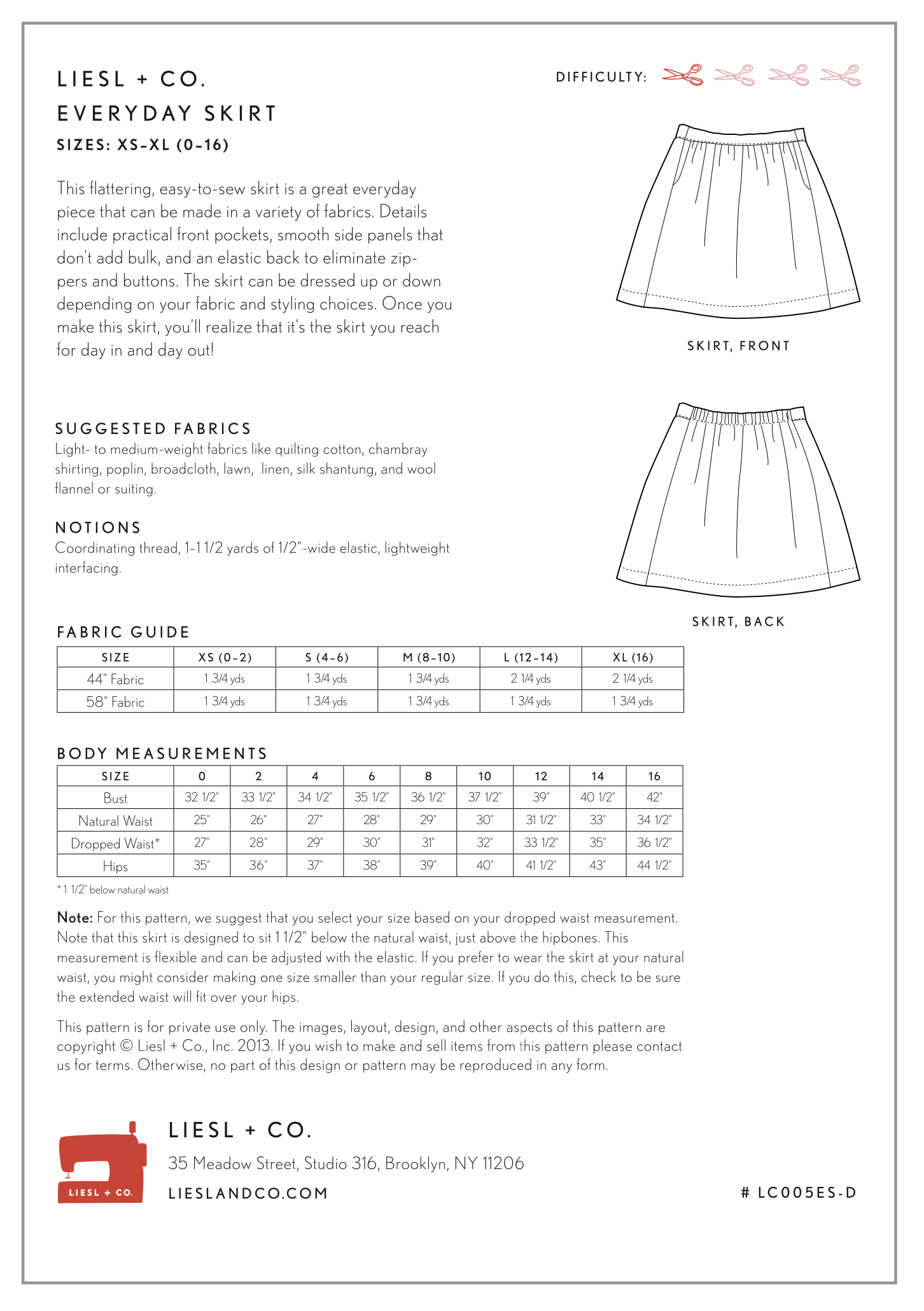 Liesl + Co Everyday Skirt PDF