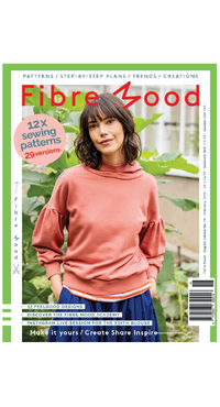 A sewing pattern magazine from Fibre Mood on The Fold Line. A magazine with 12 patterns and 29 style variations for spring, including dresses, tops, trousers, skirt and jumpsuit for women as well as a dress for children.