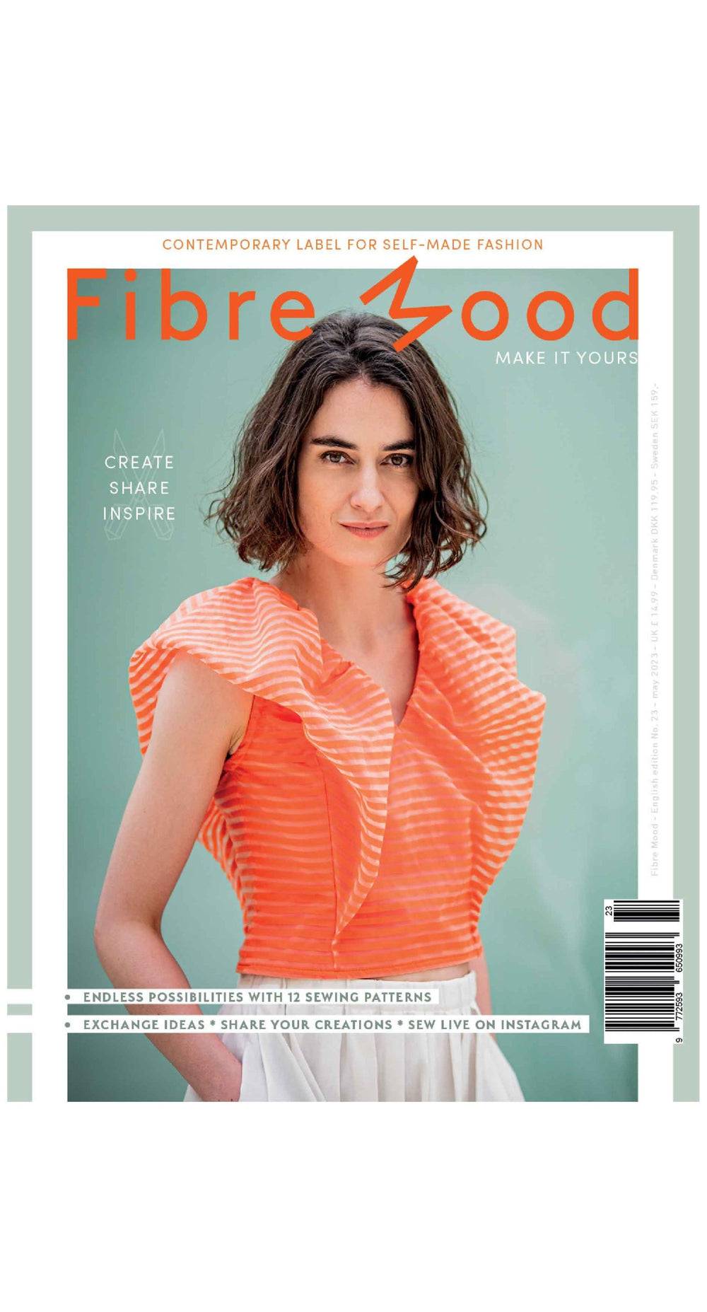 A sewing pattern magazine from Fibre Mood on The Fold Line. A magazine with 12 patterns and many style variations for summer, including dresses, skirts, tops, blouses, trousers and waistcoat.