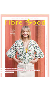 Edition 28 of Fibre Mood sewing pattern magazine on The Fold Line. A magazine with 12 patterns and many style variations for spring, including dresses, tops, a skirt and jacket for women.