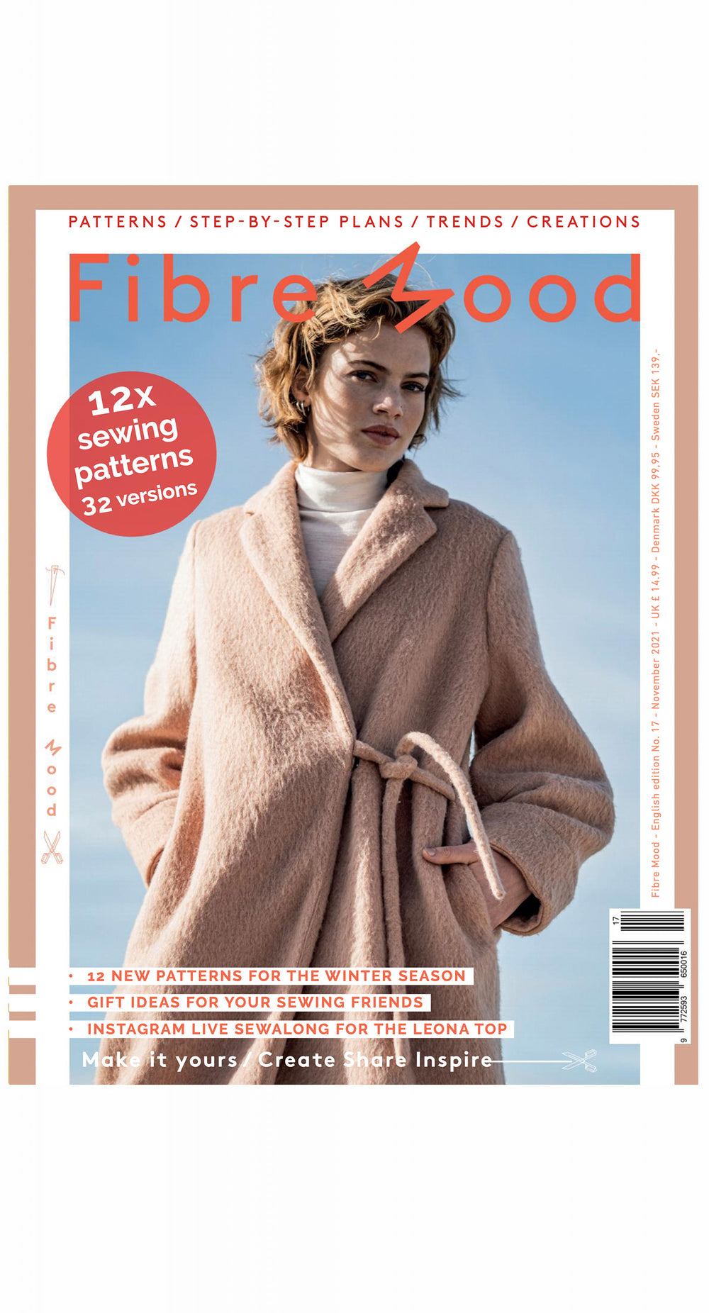 A sewing pattern magazine from Fibre Mood on The Fold Line. A magazine with 12 patterns and 32 style variations for winter, including women’s trousers, skirts, tops, coats, pullovers, dresses, sweaters, blouses and children’s jacket and skirt.