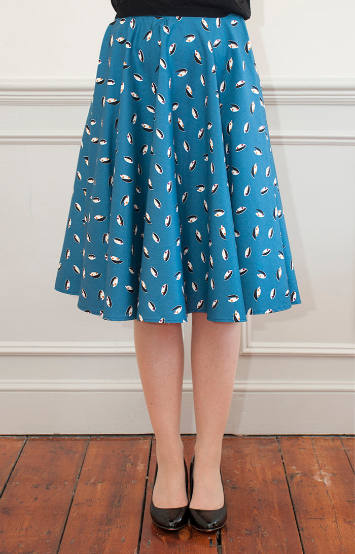 Circle Skirt Royal Blue Polka Dot Skirt Navy Blue Knee Length