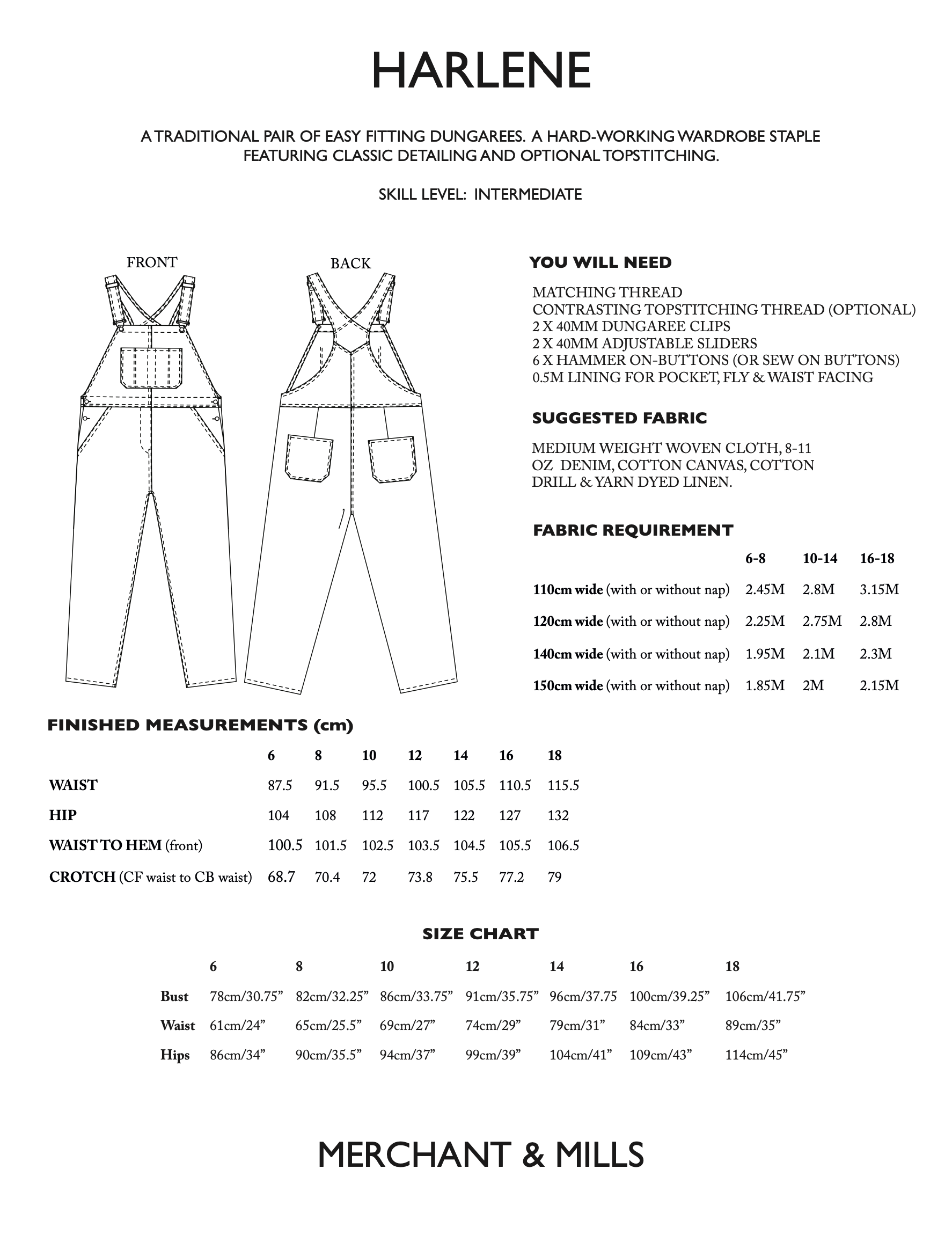 Merchant & Mills Harlene Pattern and Hardware Kit Bundle