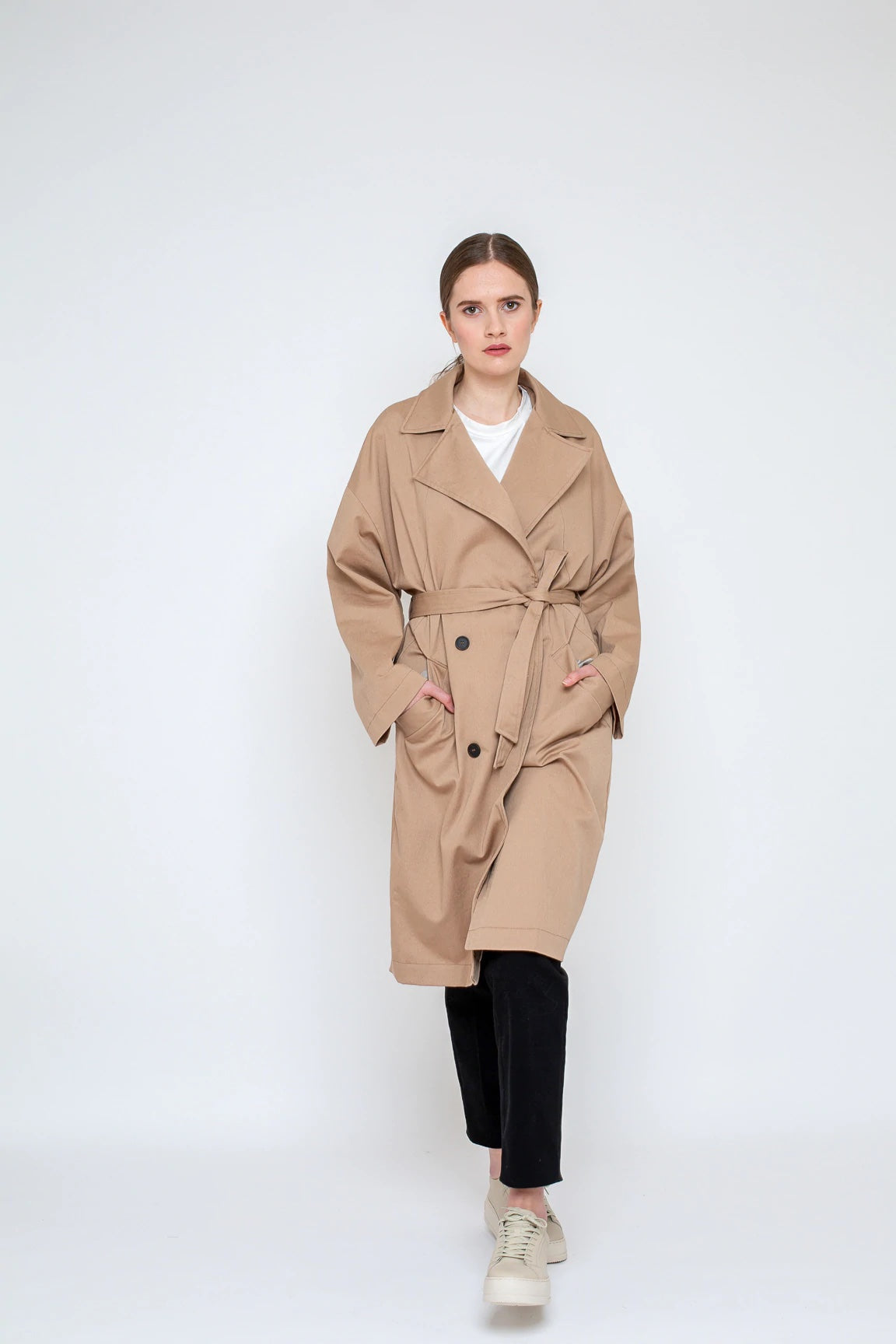 Drape fashion front trench coat