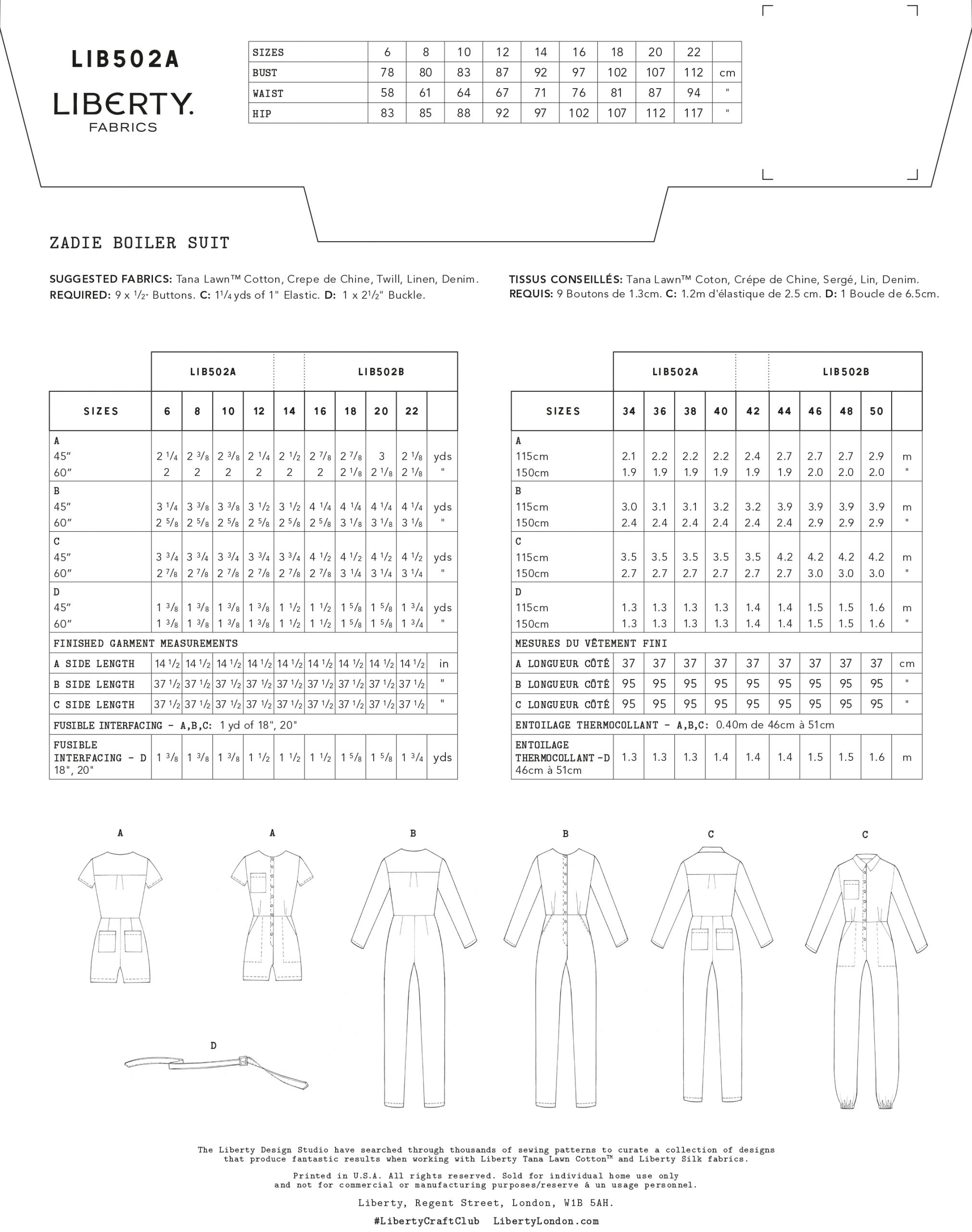 Liberty Sewing Patterns Zadie Boiler Suit