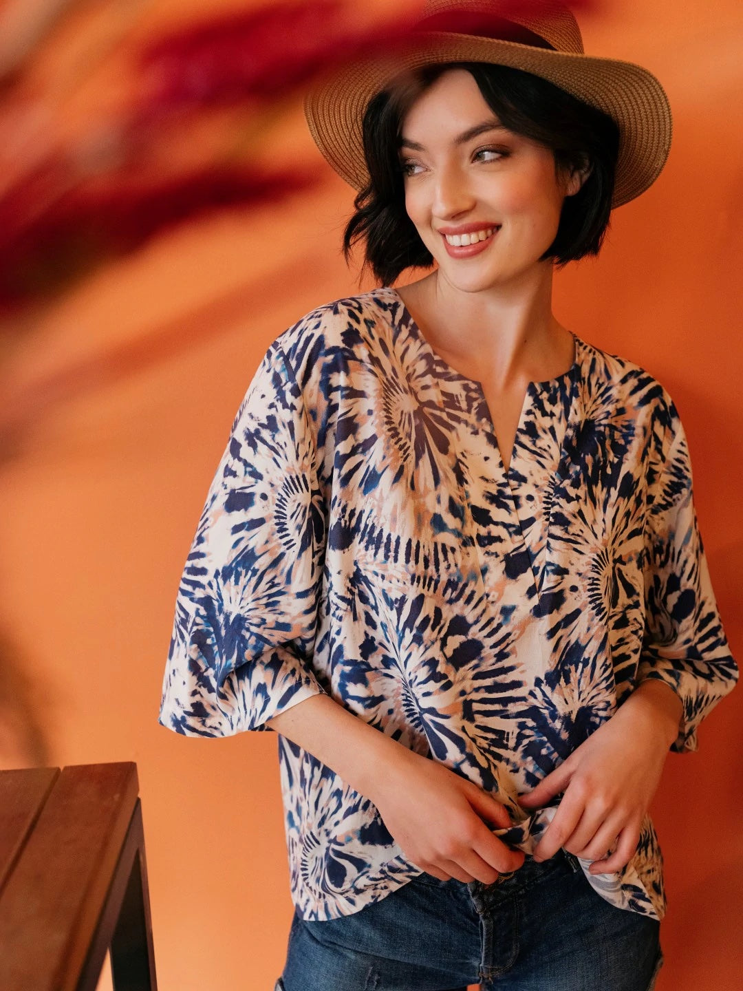 Ginell 100% Pure Moerbeizijde Vleermuismouwen Pullover - Plus Size Zijden Kaftan Jurk, Stijl B Red Pony