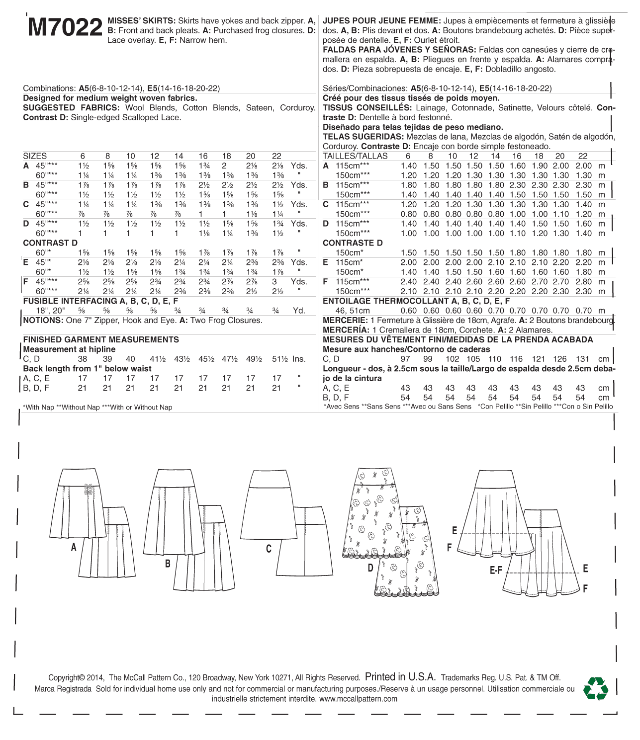 McCalls Skirts M7022