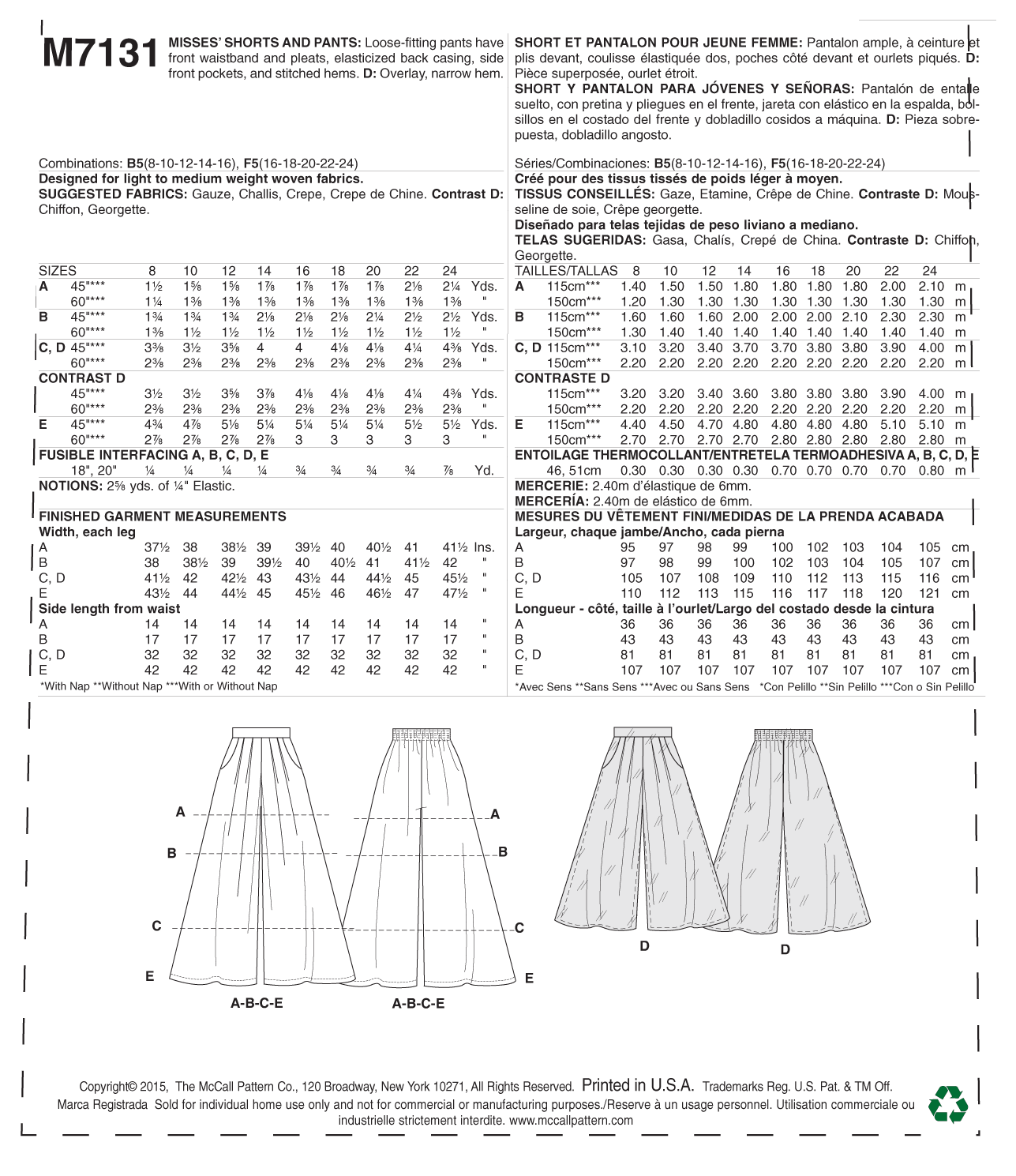 McCalls Shorts and Trousers M7131