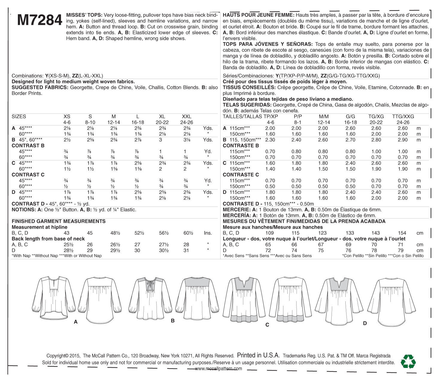 McCalls Tops M7284