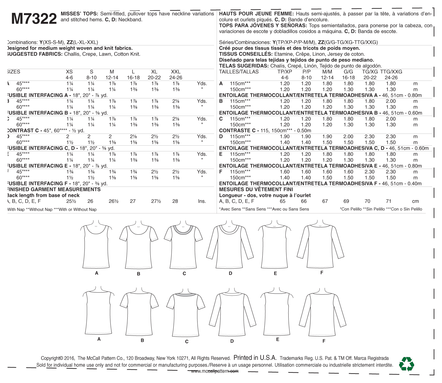 McCalls Tops M7322