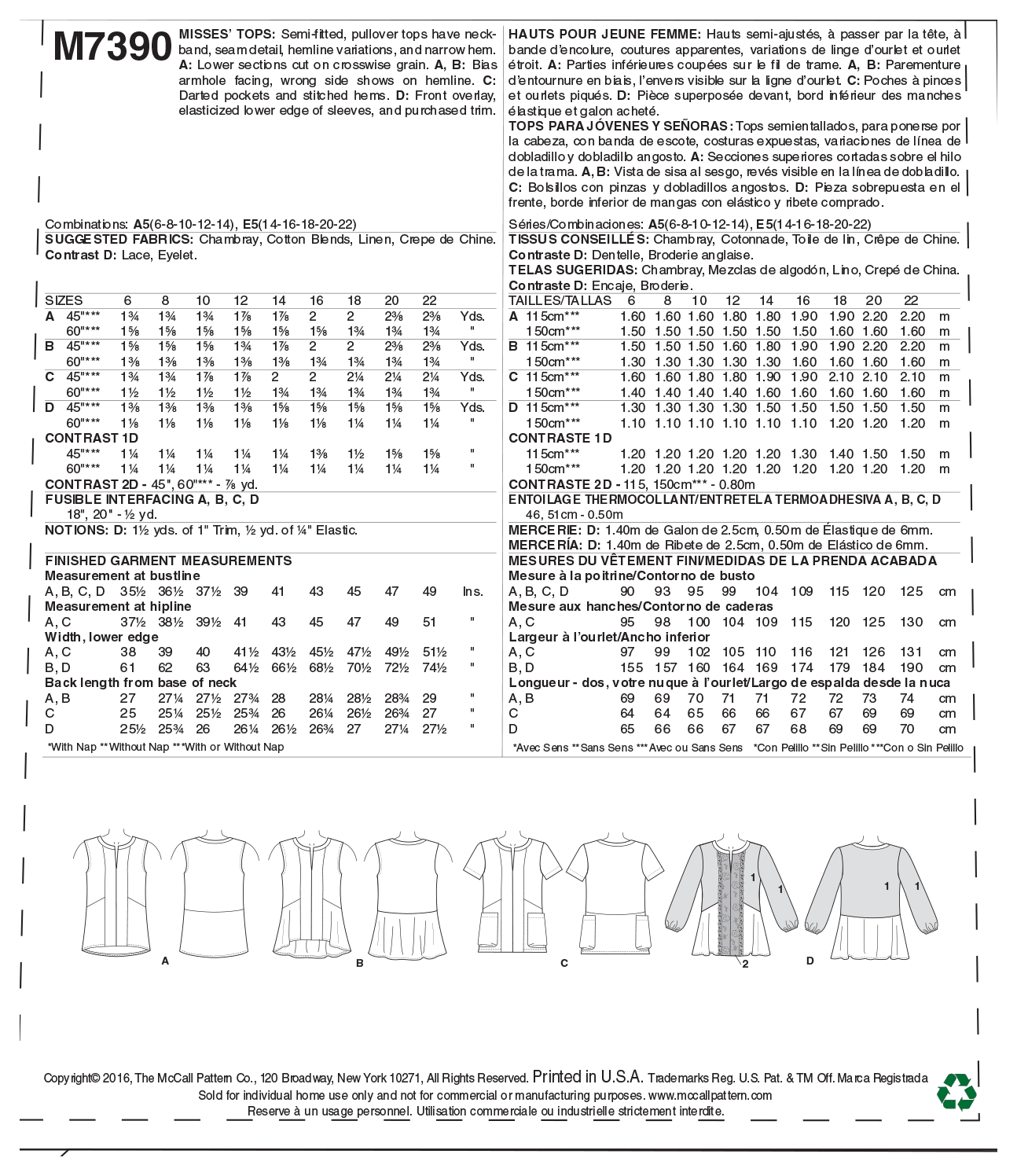 McCalls Tops M7390