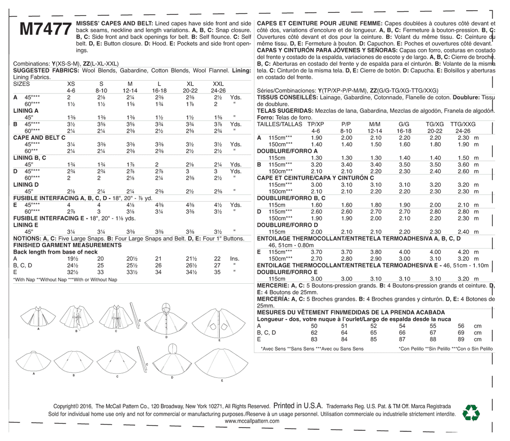 McCalls Capes M7477 – The Fold Line