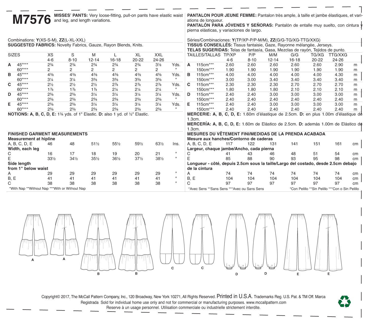 McCalls Trousers M7576