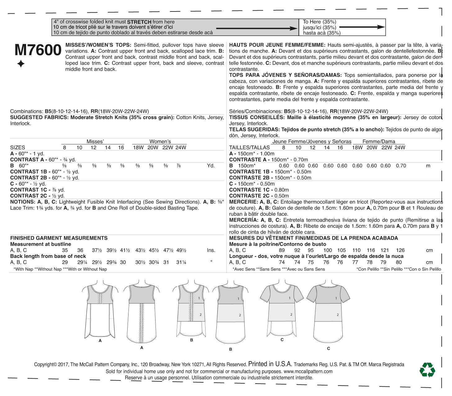 McCalls Tops M7600