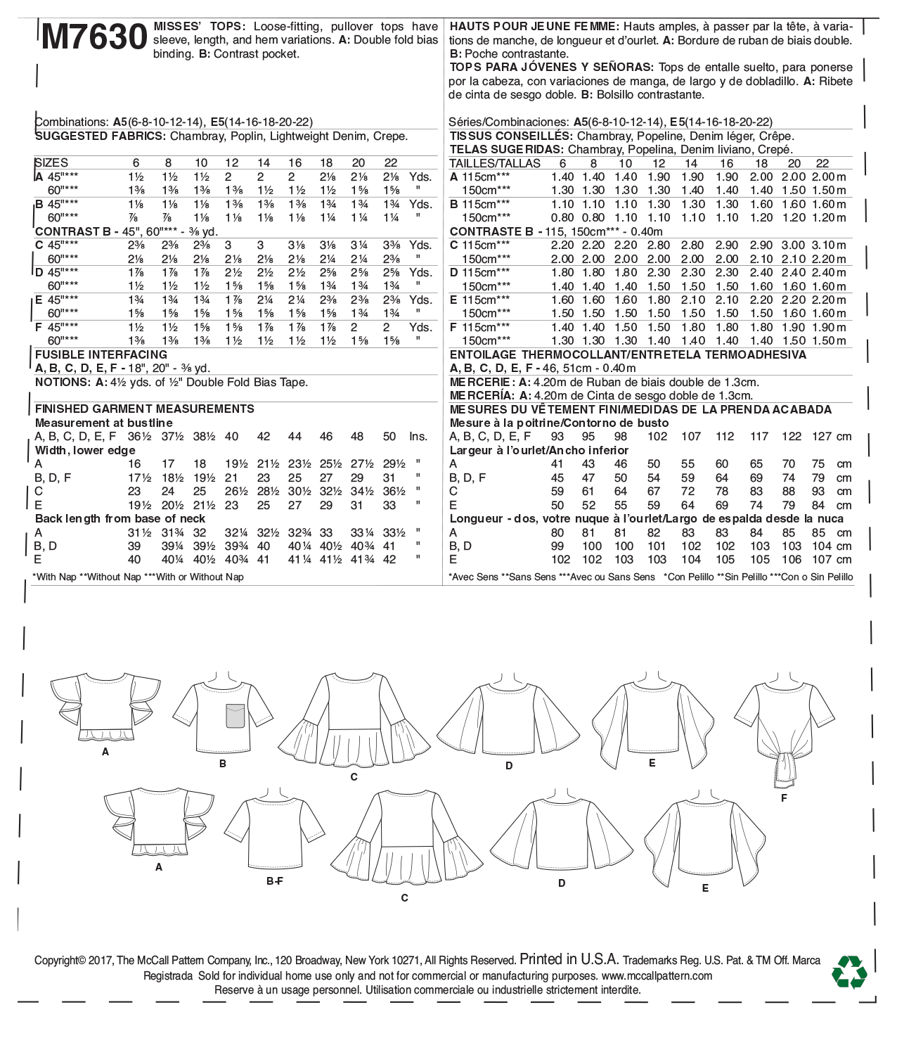 McCalls Tops M7630