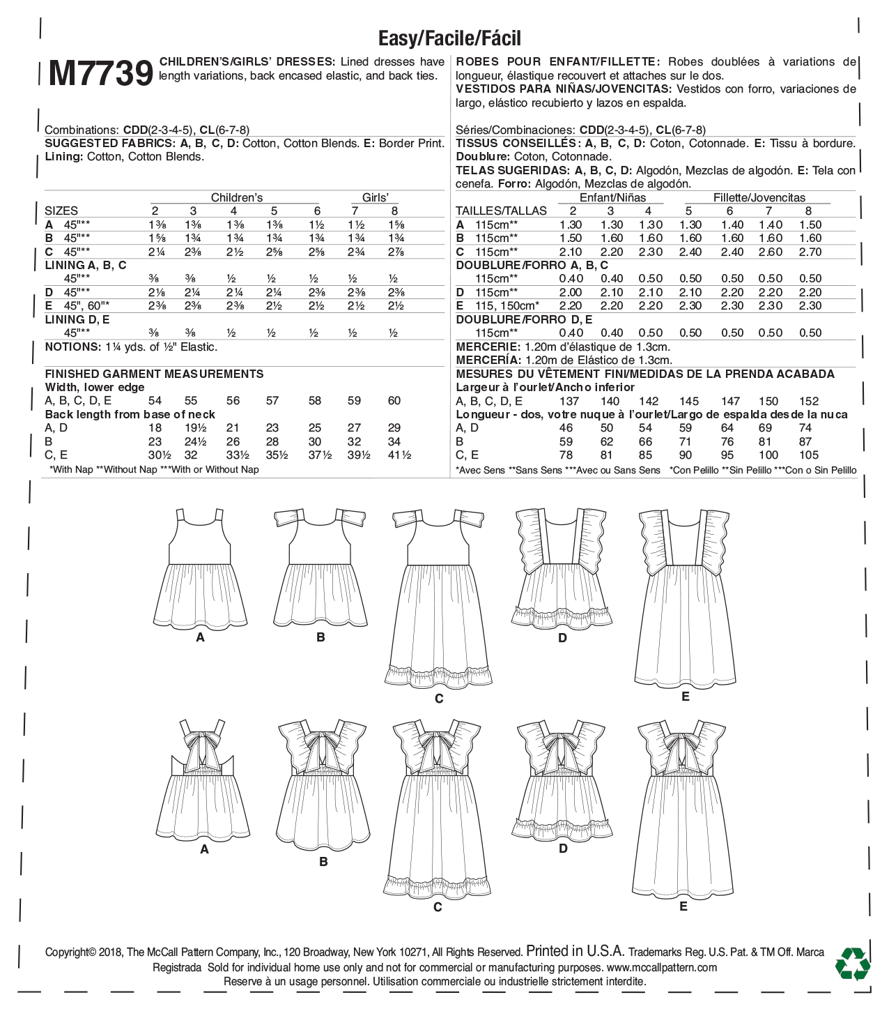 McCalls Children's Dresses M7739