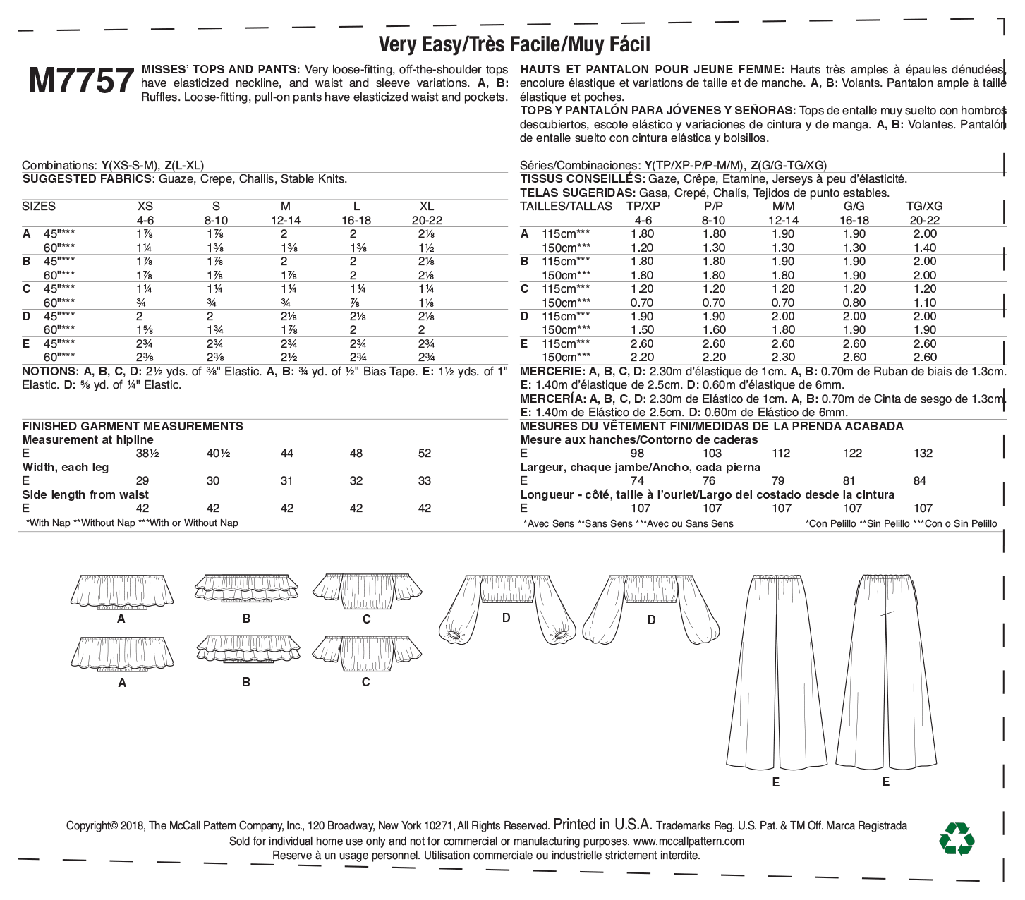 McCalls Tops and Trousers M7757