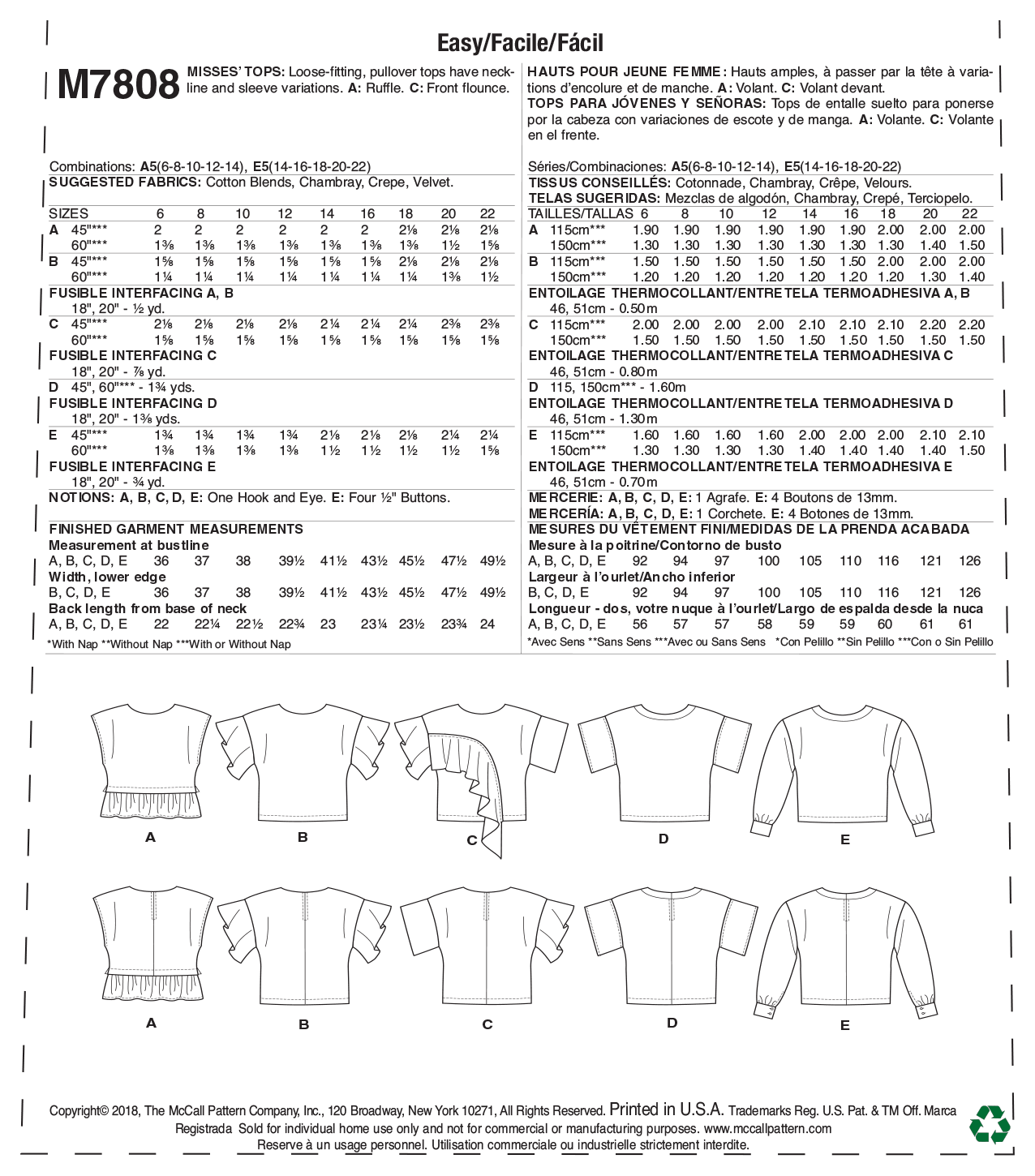 McCalls Tops M7808