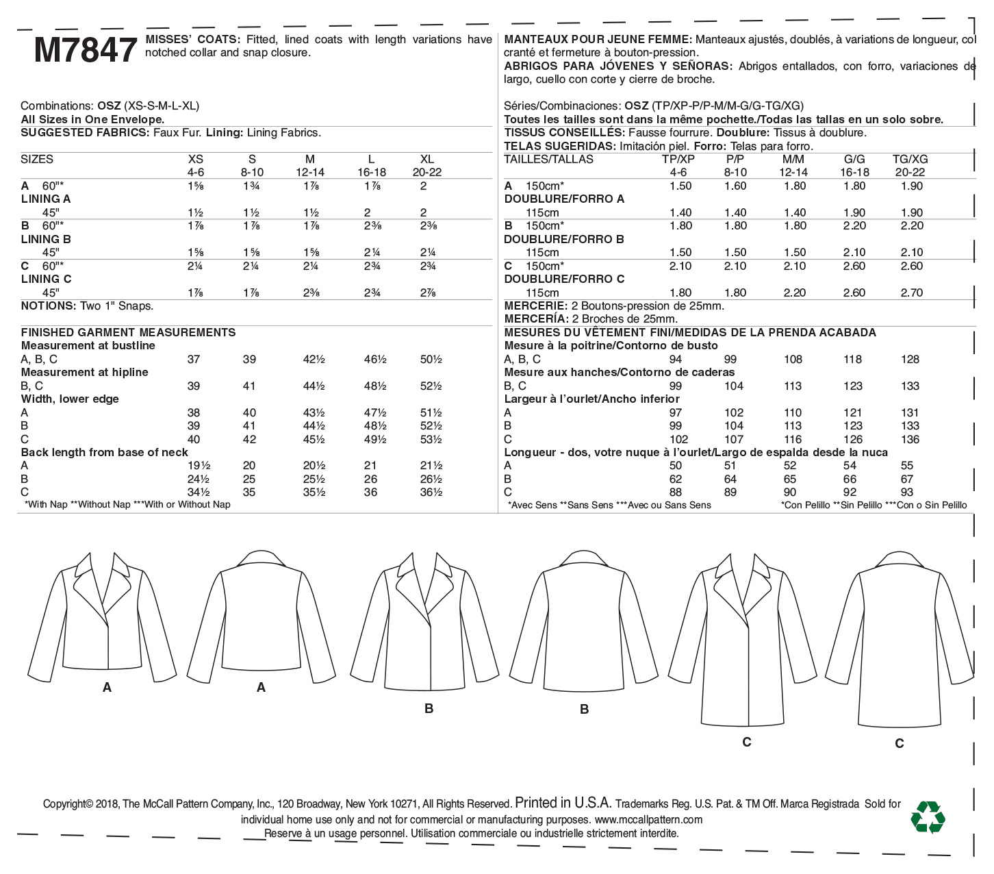 McCalls Coats M7847