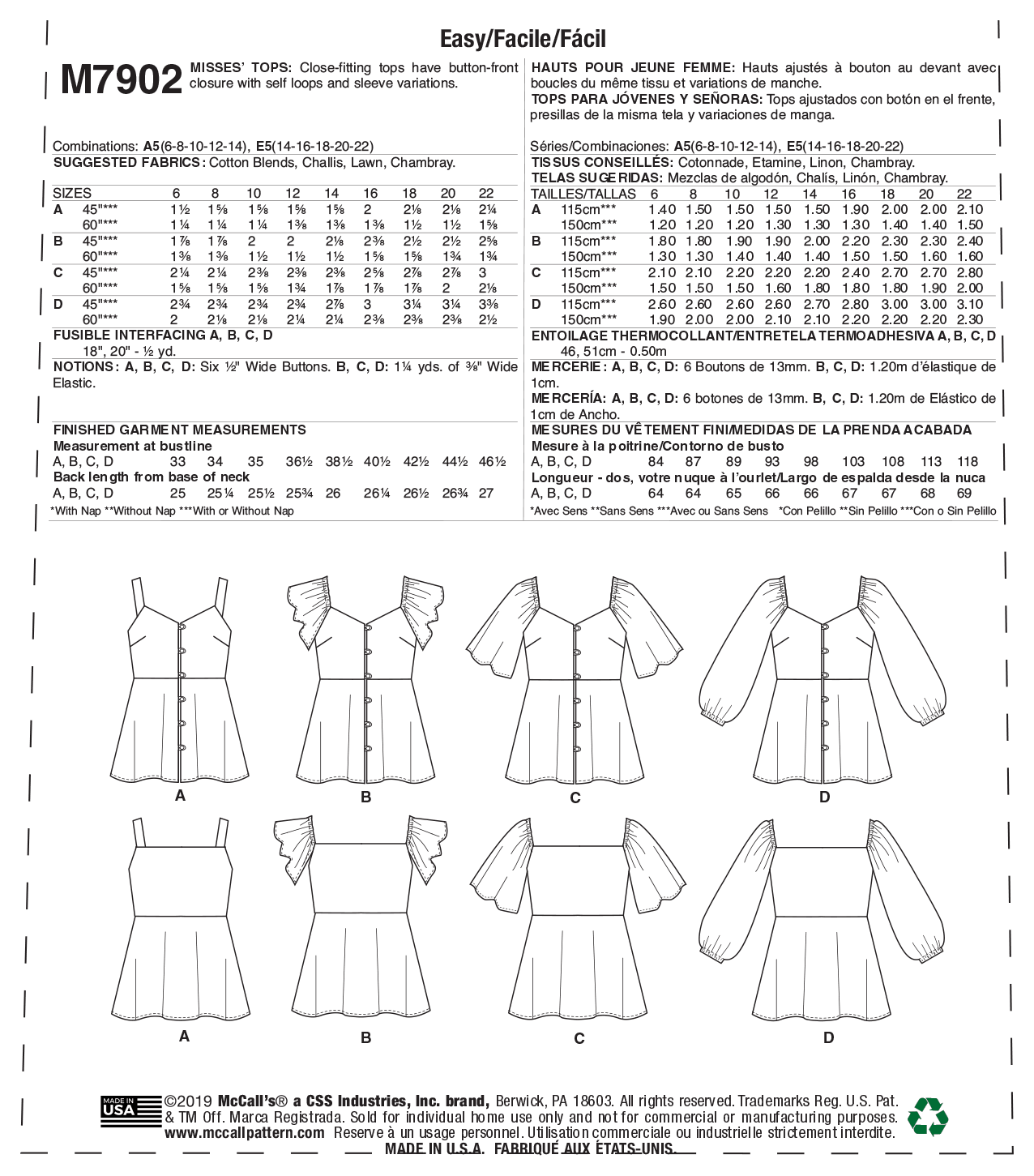 McCalls Tops M7902