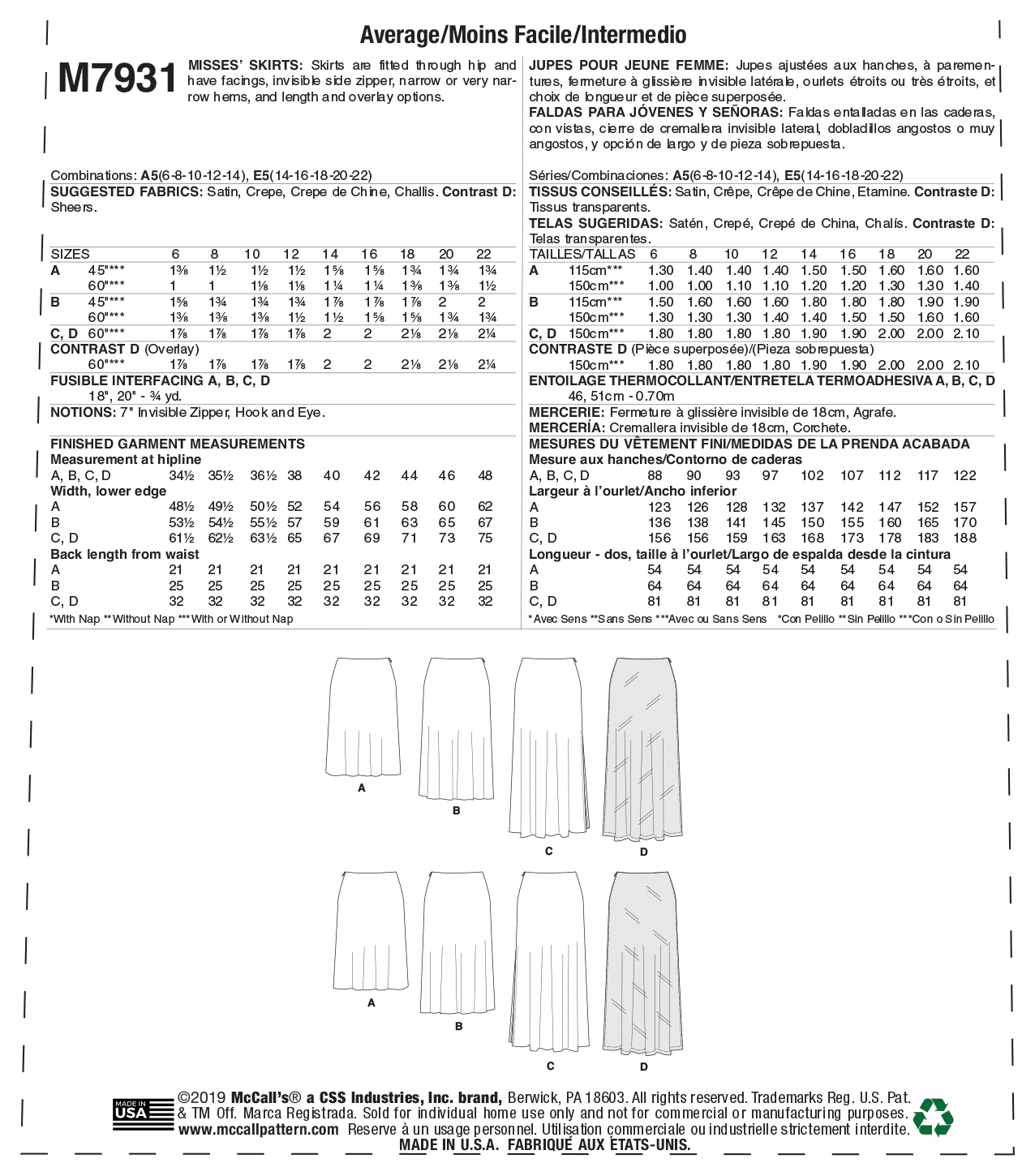 McCalls Skirts M7931