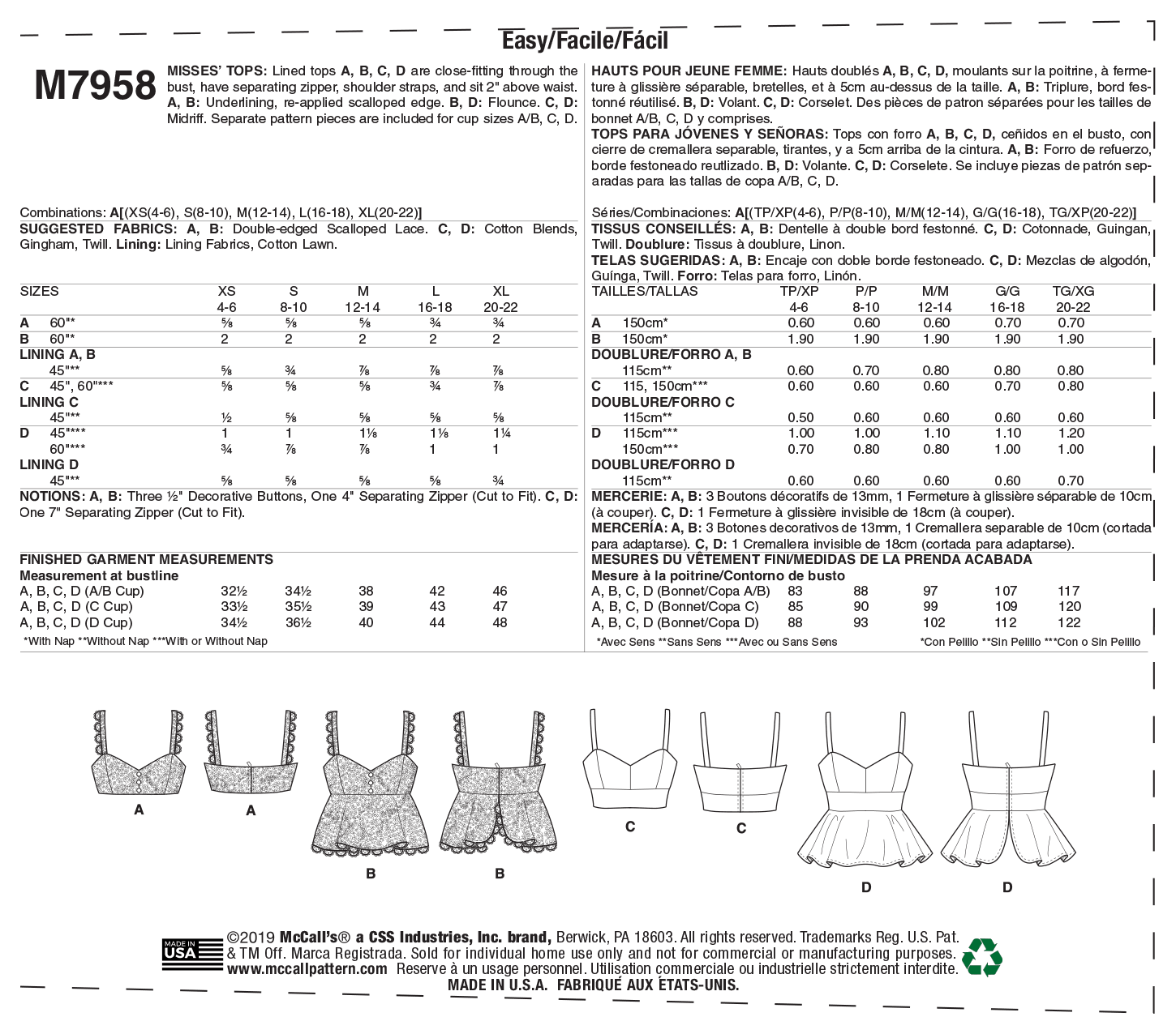 McCalls Tops M7958