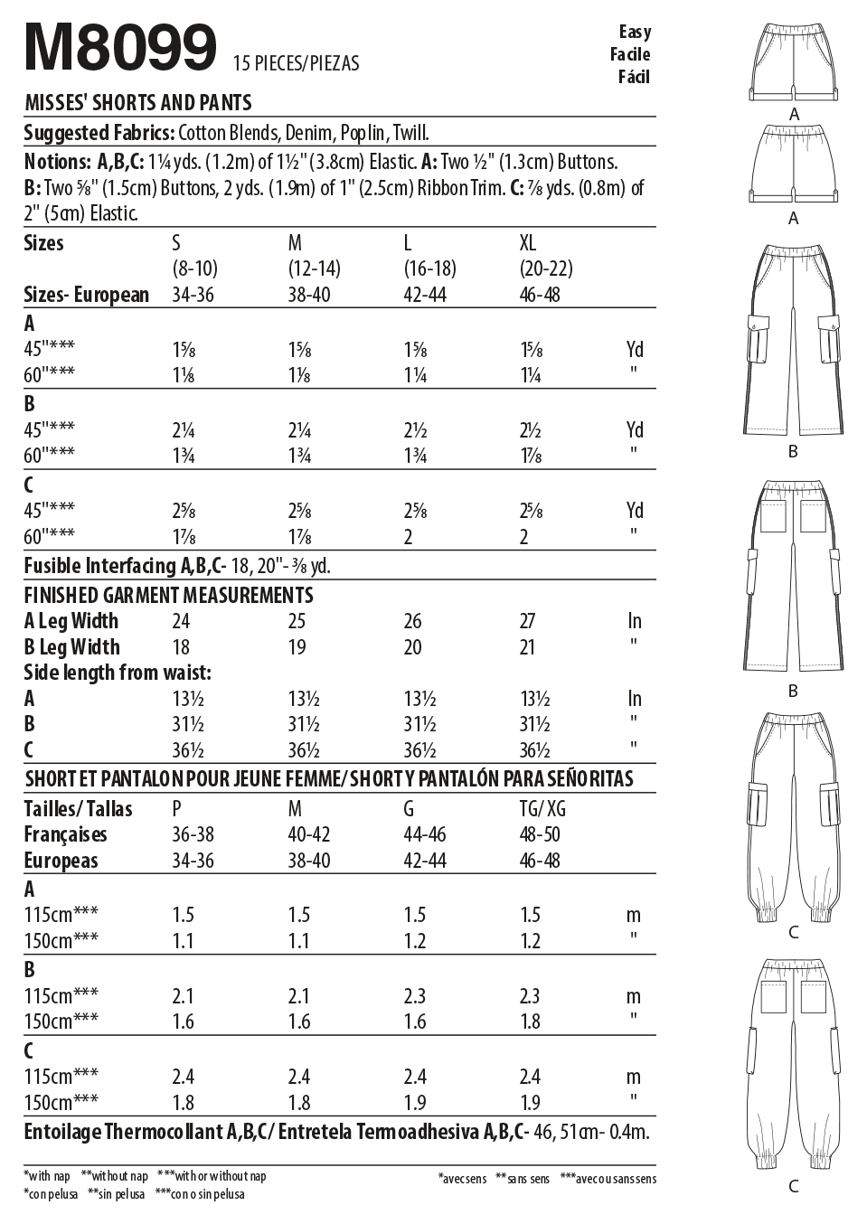 McCalls Trousers and Shorts M8099