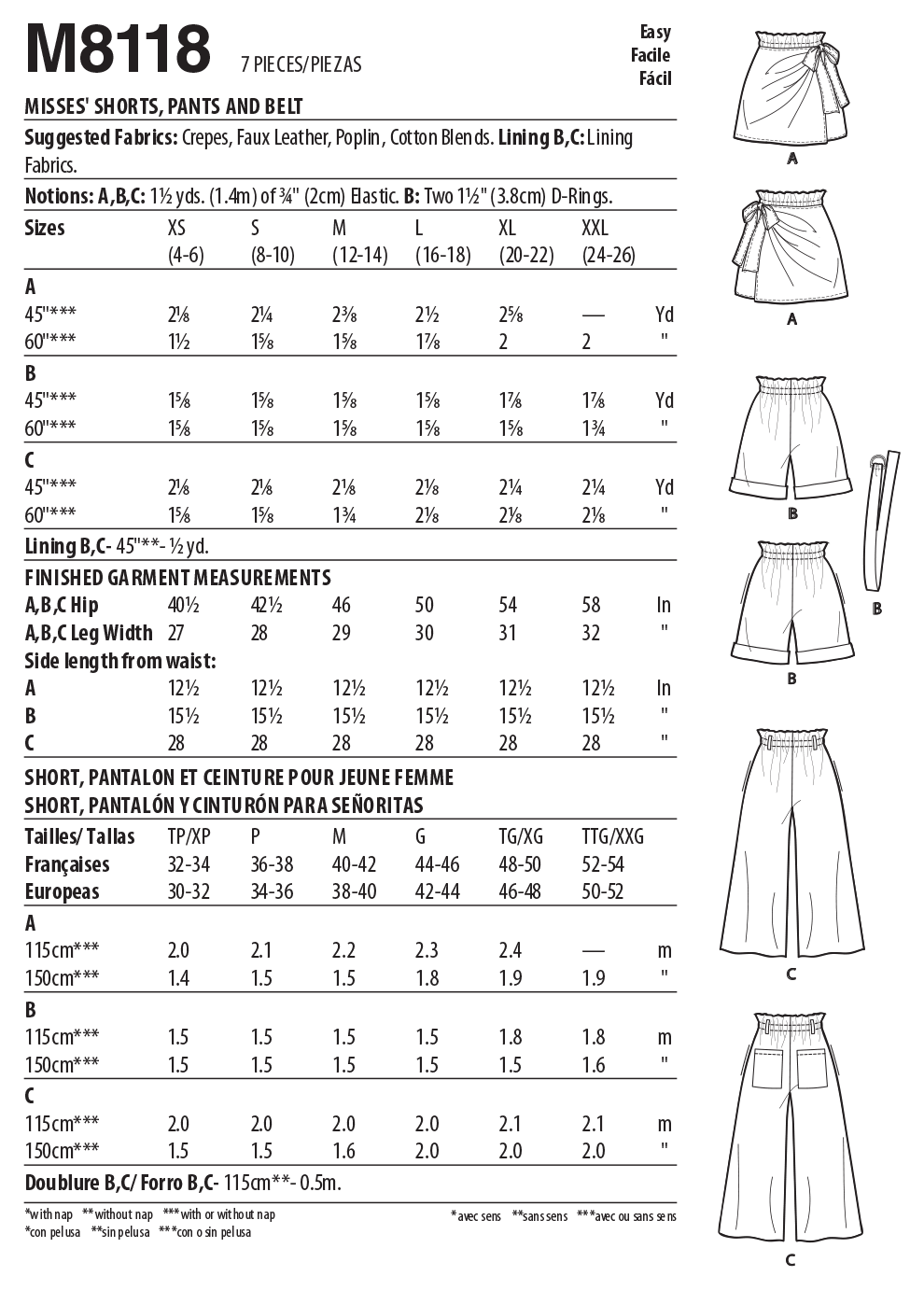 McCalls, Sarong, Shorts and Trousers M8118