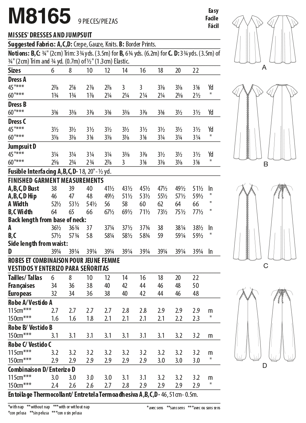 McCalls Dress and Jumpsuit M8165