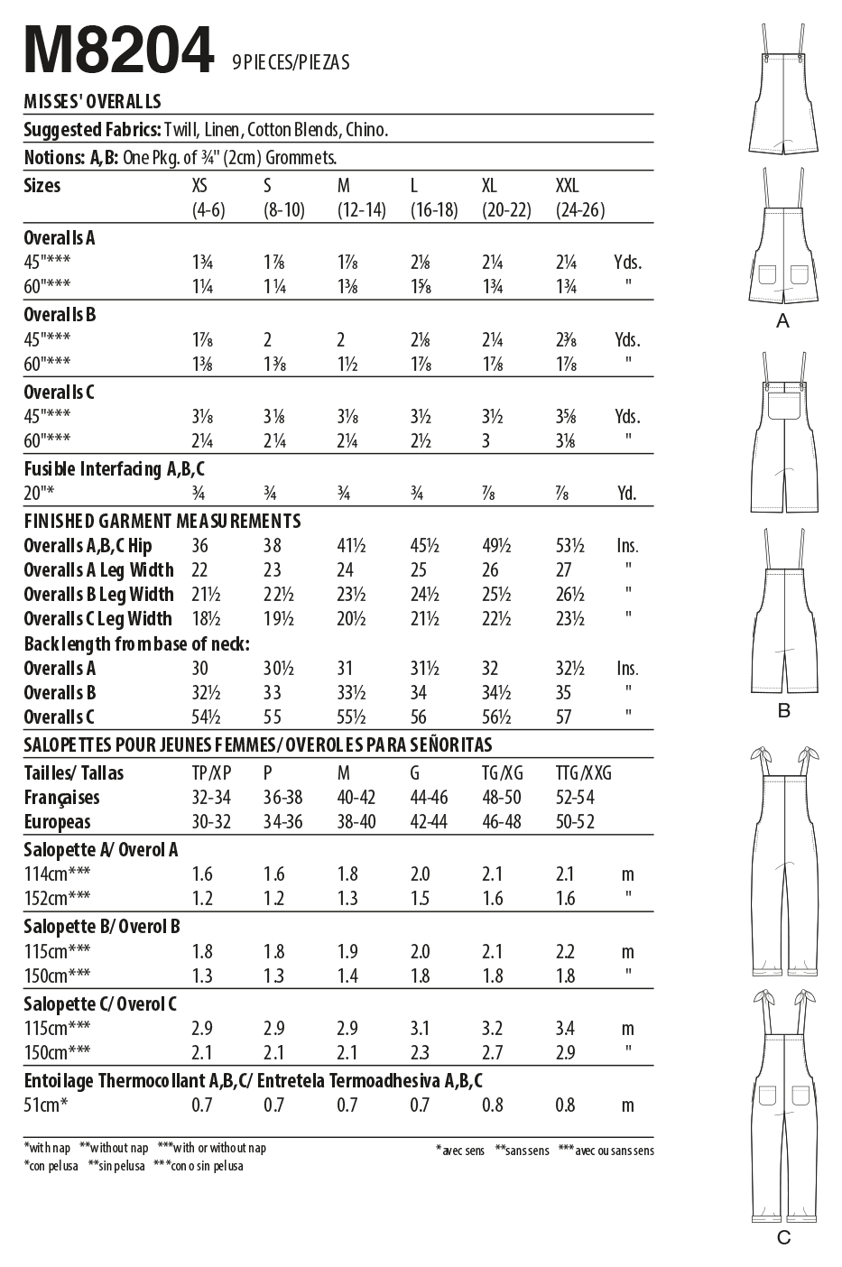 McCalls Overalls M8204