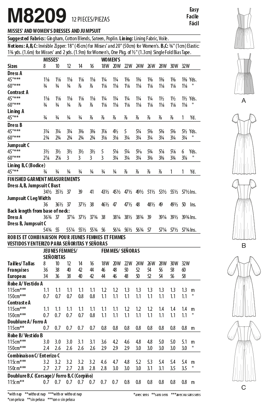 McCalls Dresses and Jumpsuit M8209