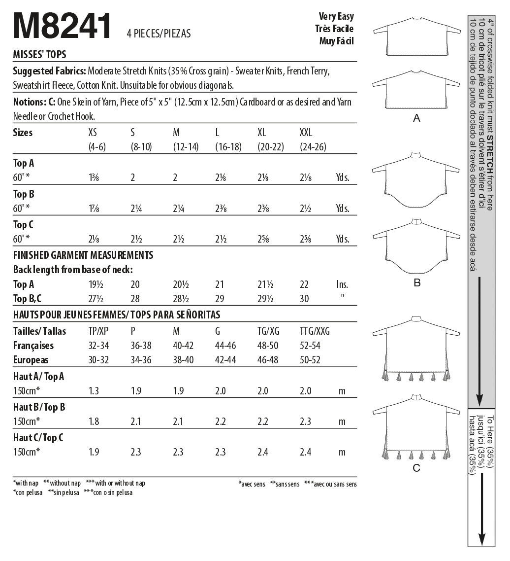 McCalls Poncho Tops M8241