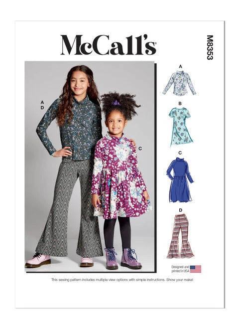 McCalls Child/Teen Knit Top, Dresses and Trousers M8353