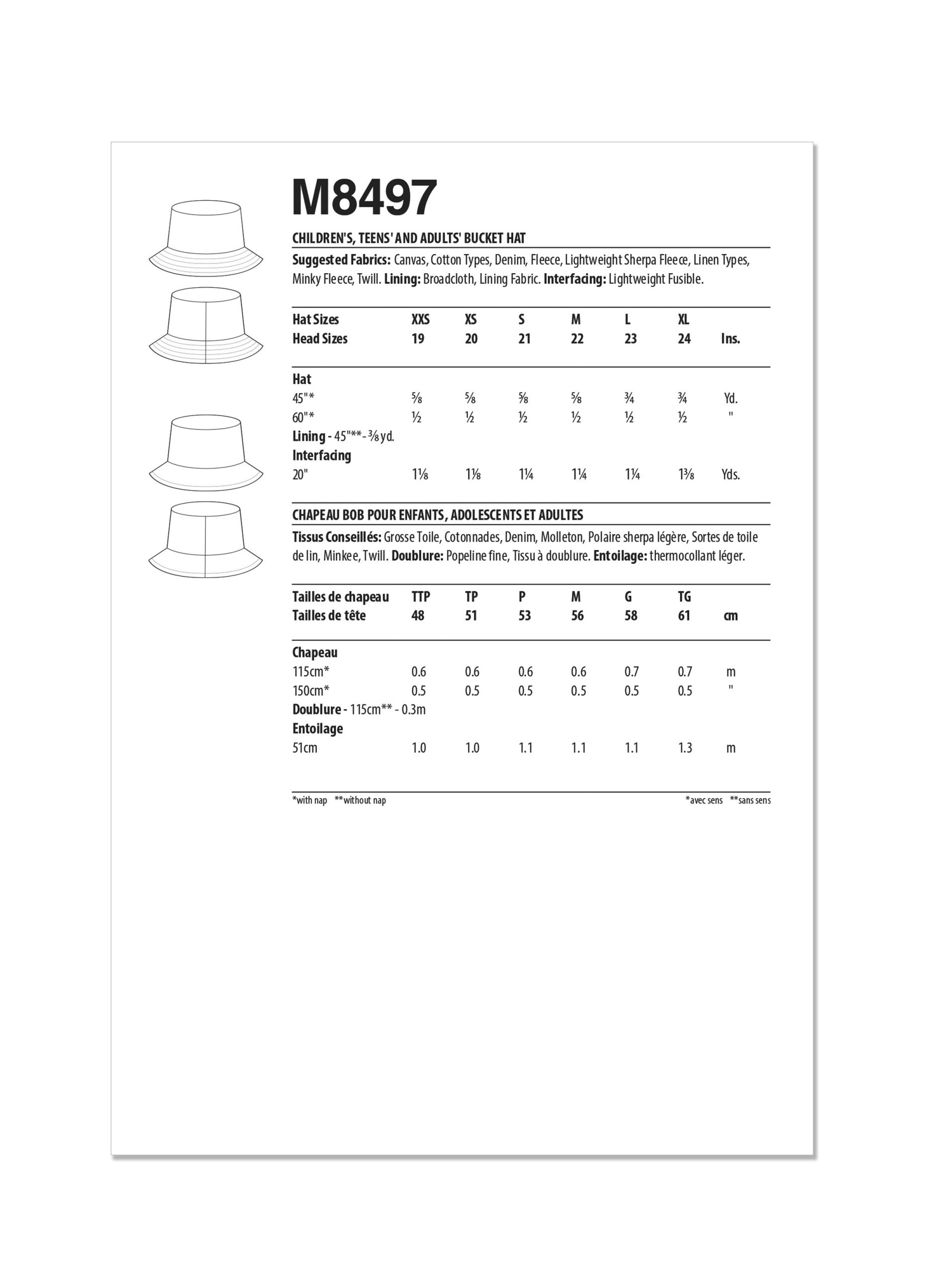 McCalls Child/Teen/Adult Hats M8497