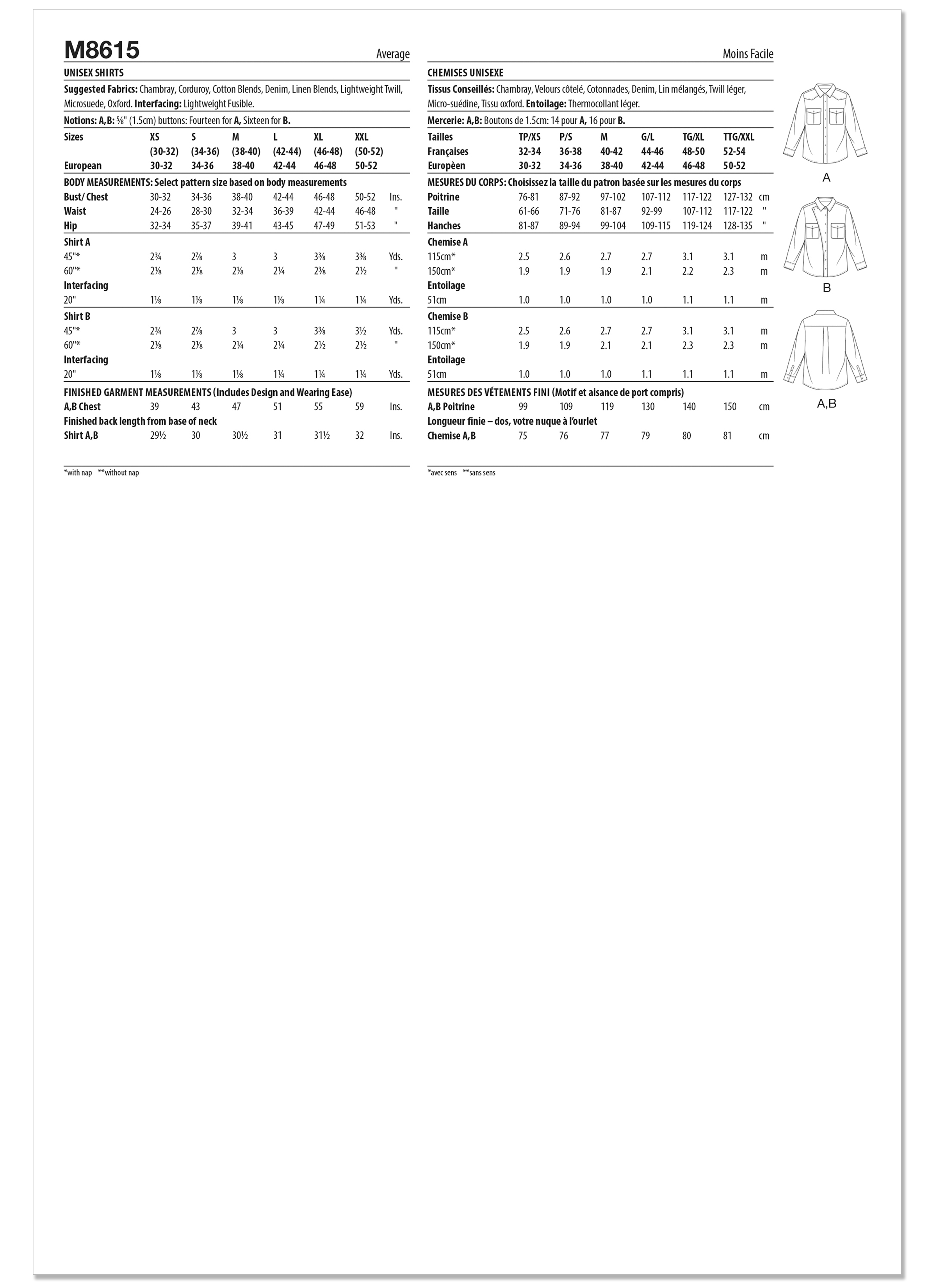 McCall's Unisex Shirts M8615