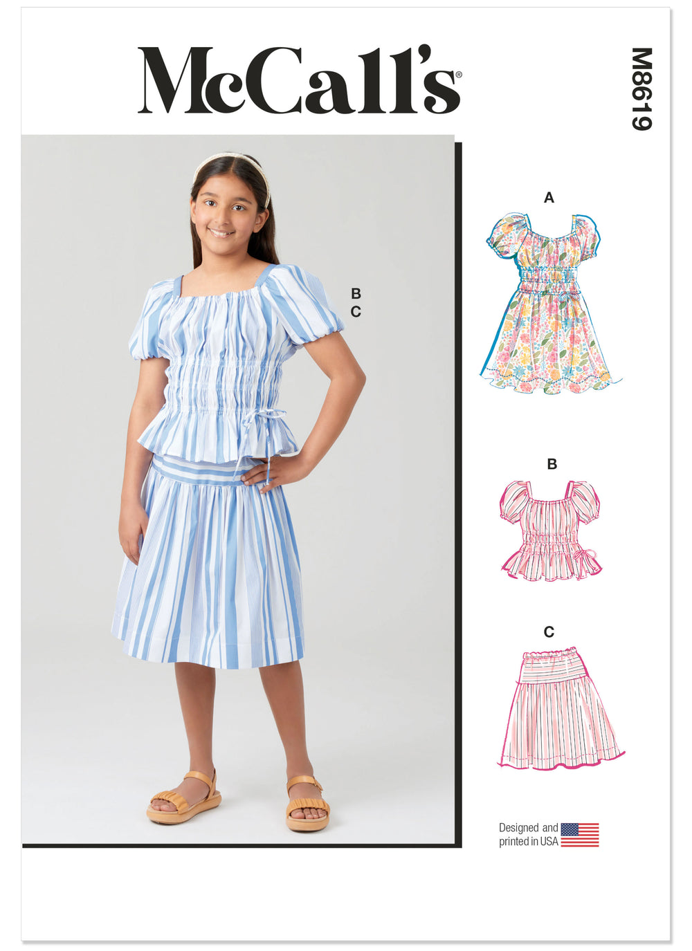 McCall's Girls' Ruched Dress, Top and Skirt M8619