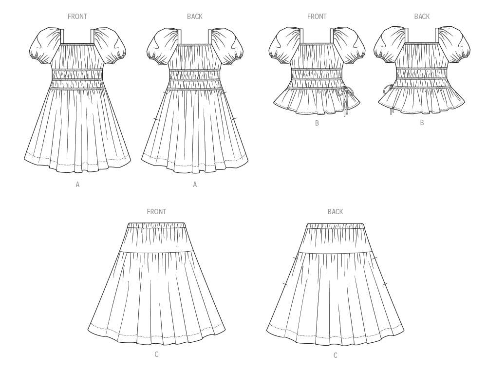 McCall's Girls' Ruched Dress, Top and Skirt M8619