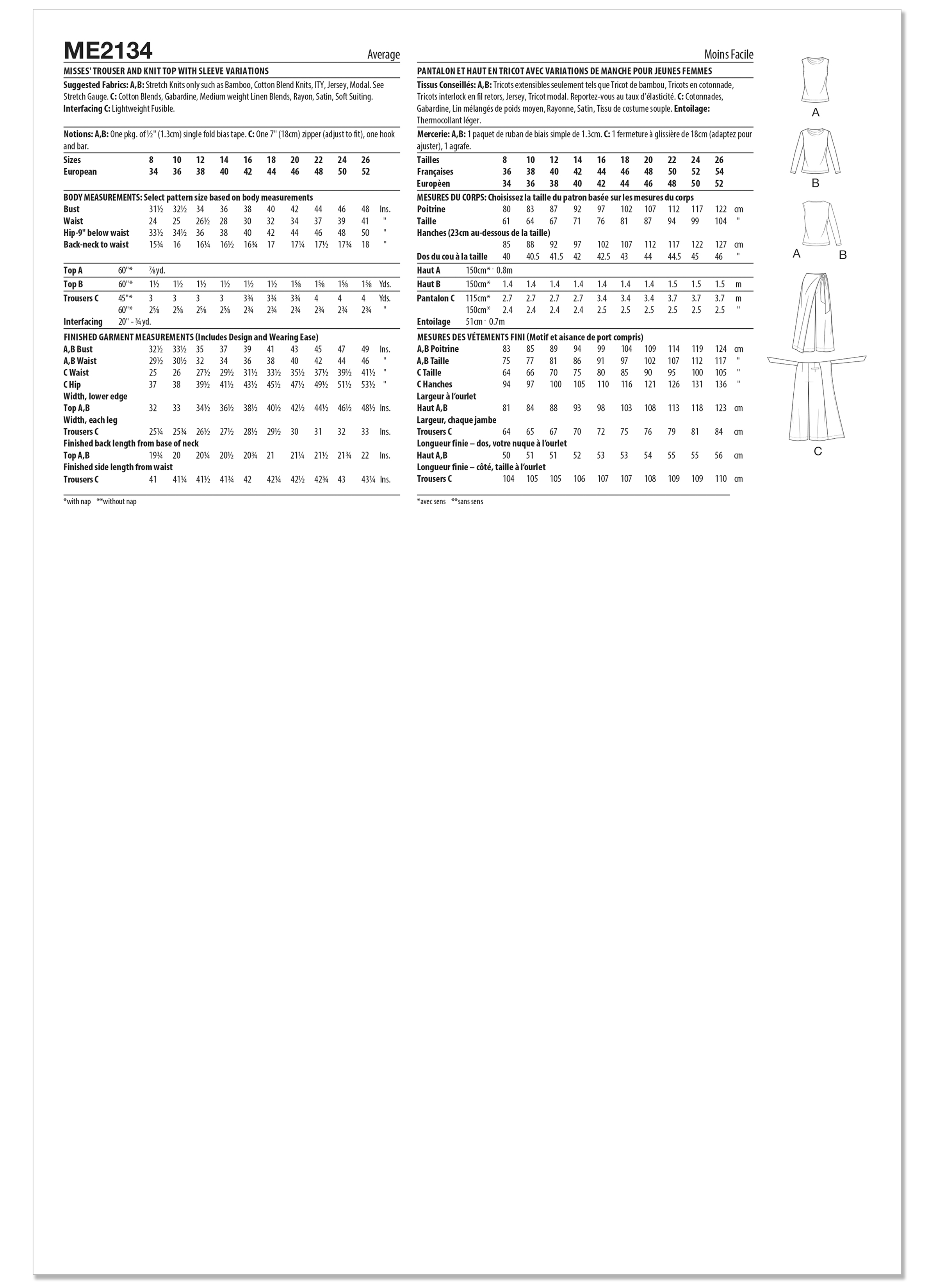 Know Me Misses' Trouser and Knit Top ME2134