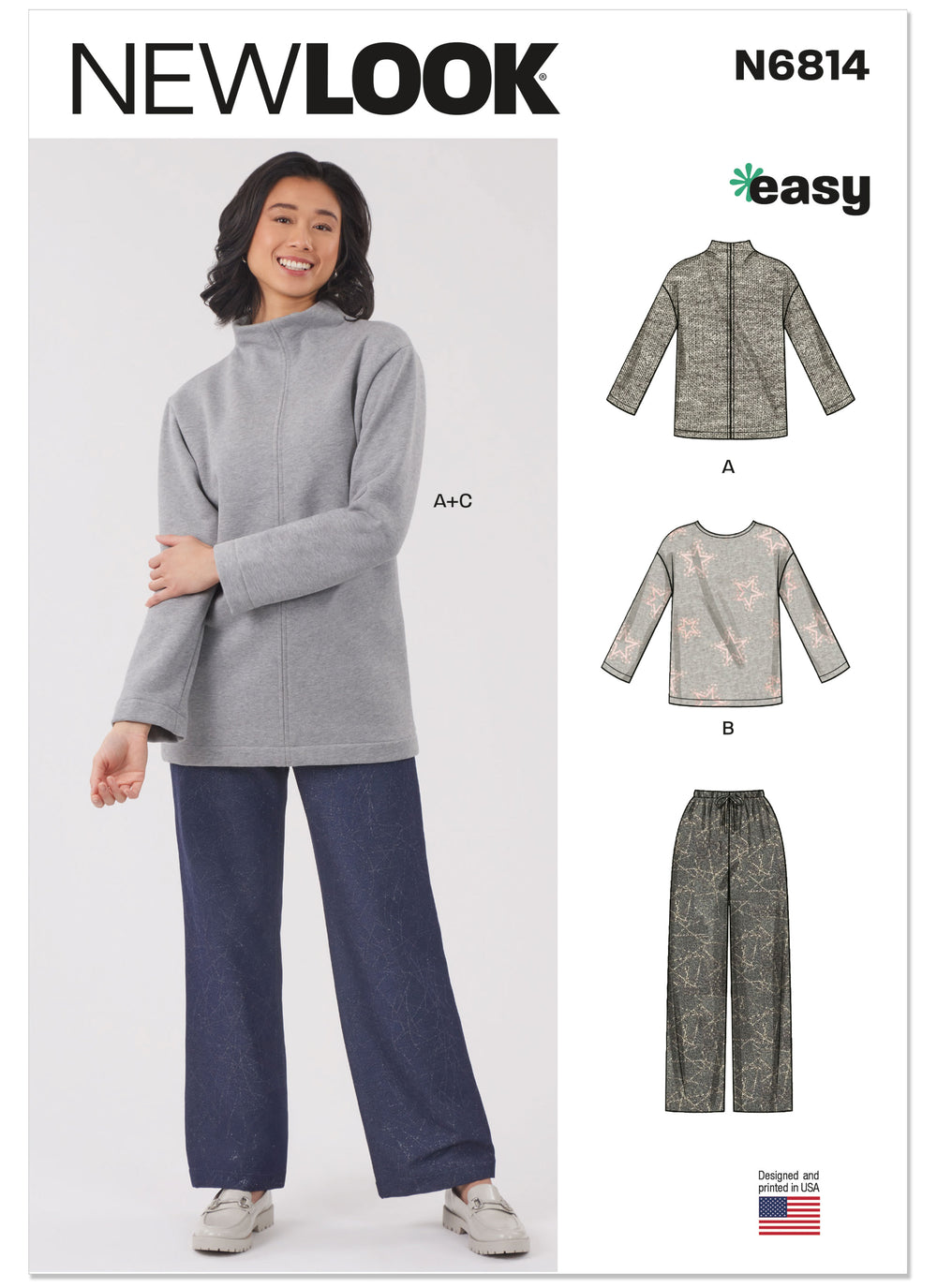 New Look Misses' Knit Tops and Knit or Woven Pull on Trousers N6814