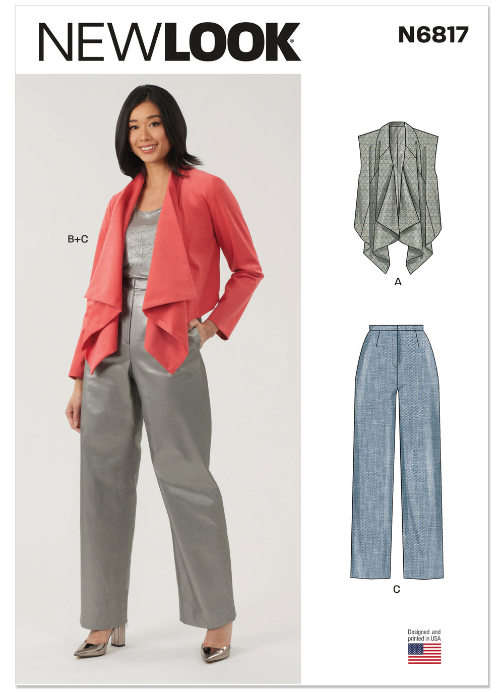 New Look Misses' Draped Front Vest, Jacket and Trousers N6817