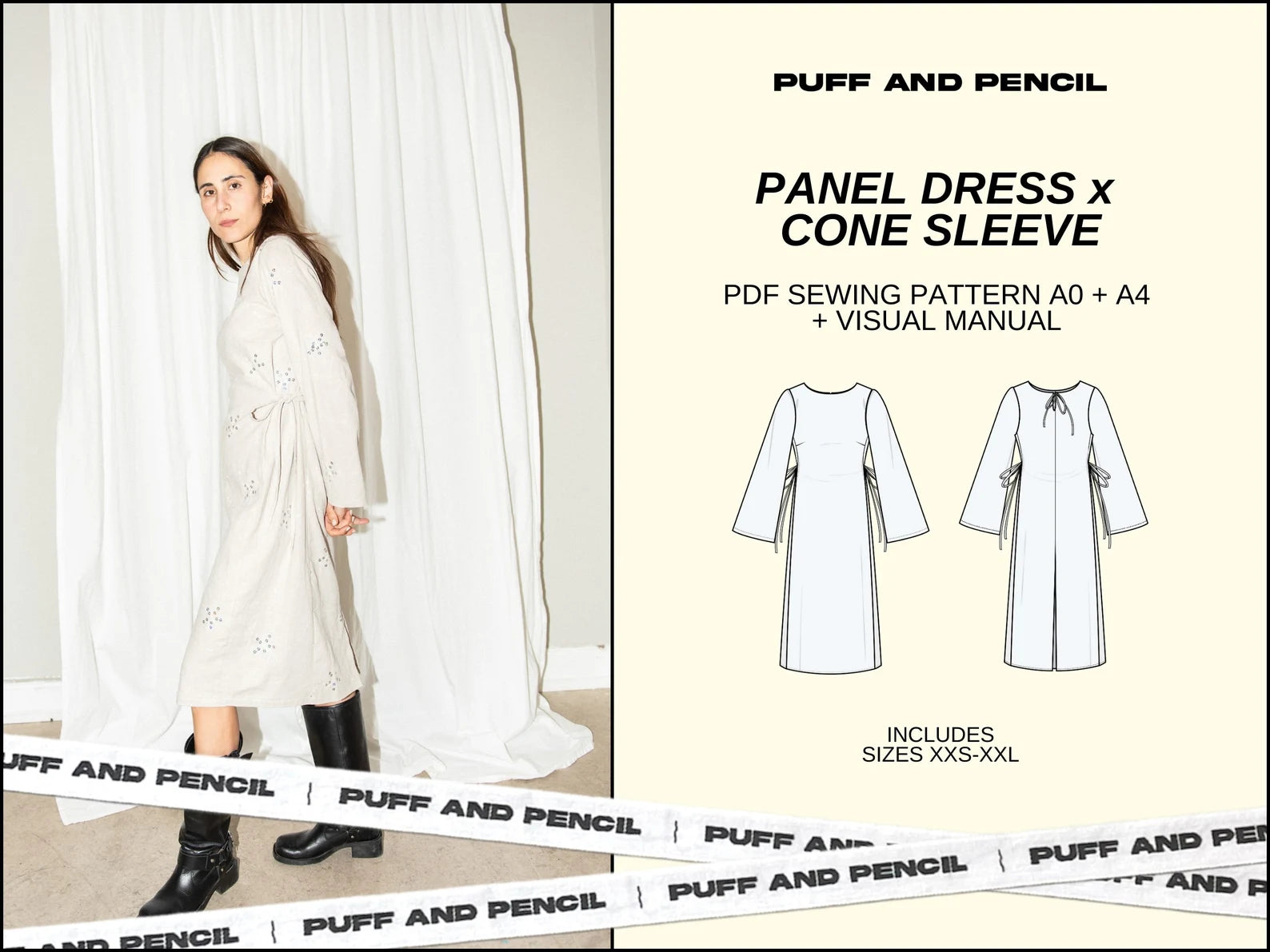 Puff and Pencil Panel Dress & Cone Sleeve