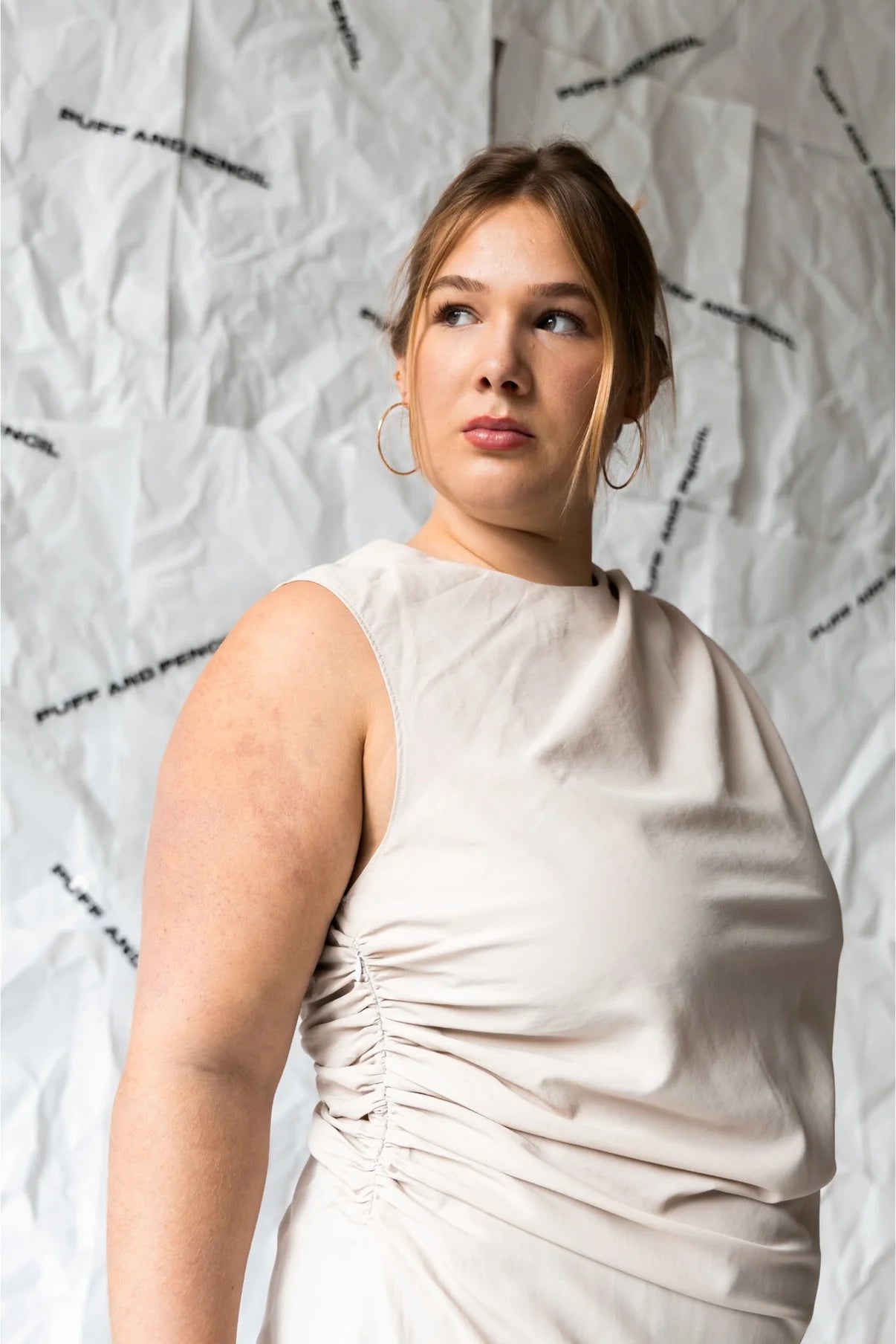 Puff and Pencil Ruched Dress