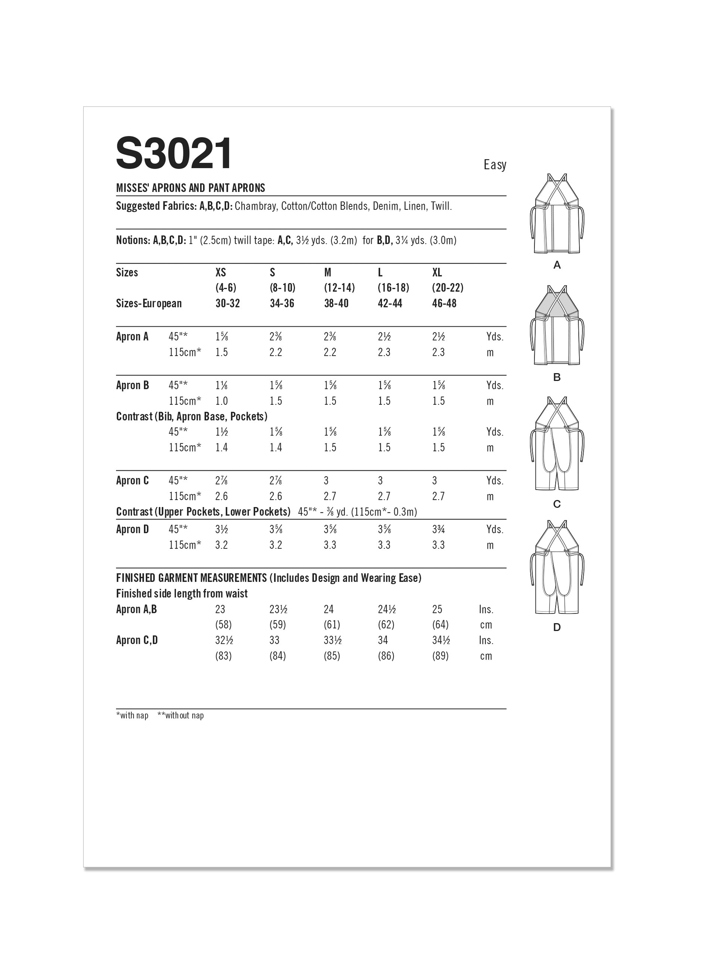 Simplicity Aprons & Trouser Aprons S3021