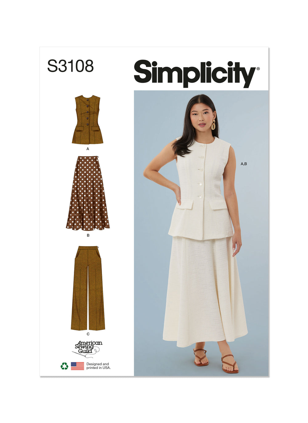 Simplicity Vest, Skirt and Trousers S3108