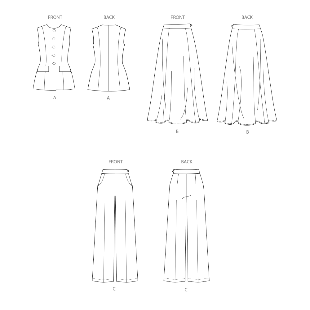 Simplicity Vest, Skirt and Trousers S3108