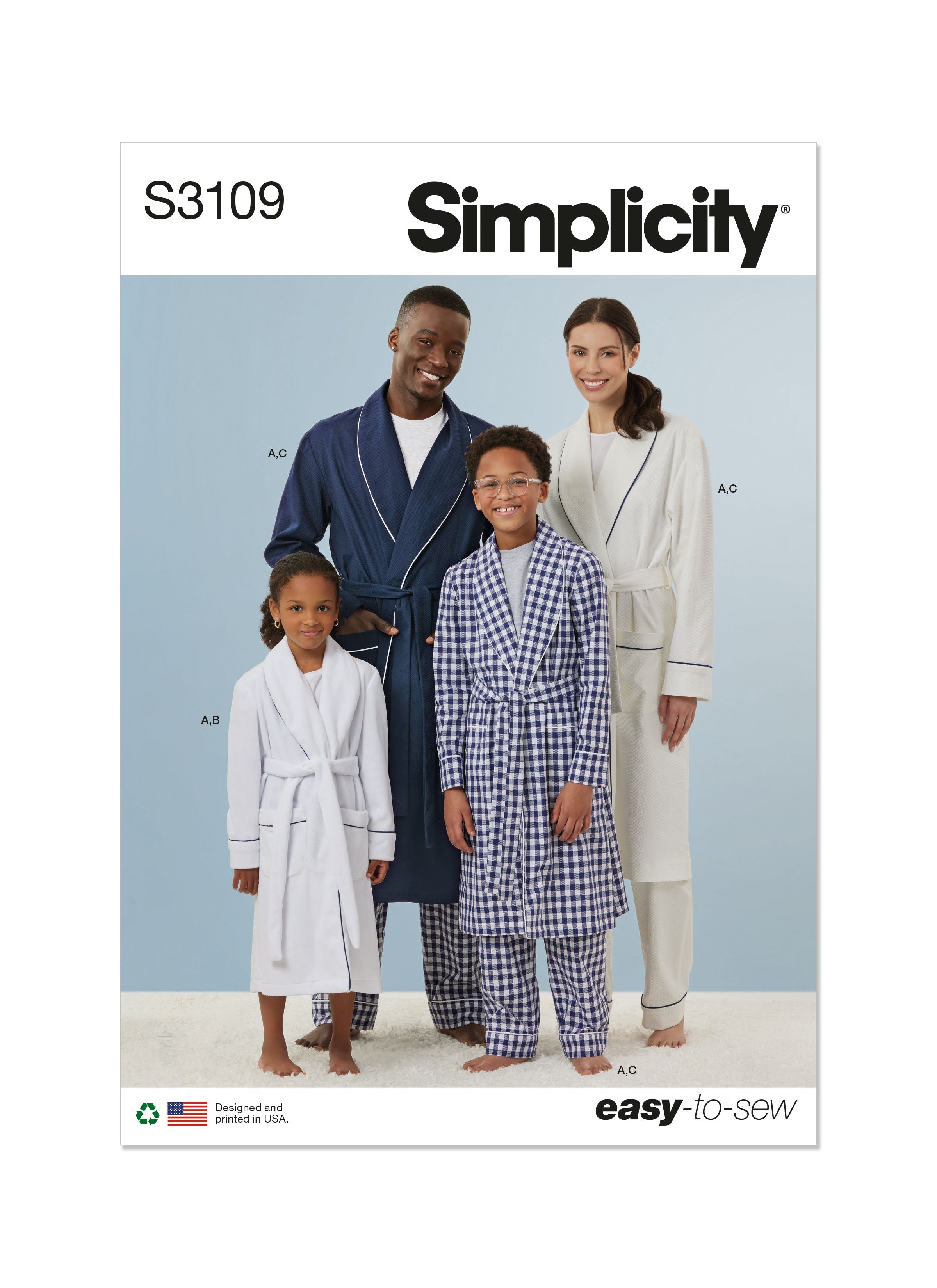 Simplicity Girls' and Boys' and Adults' Robe, Shorts and Trousers S3109