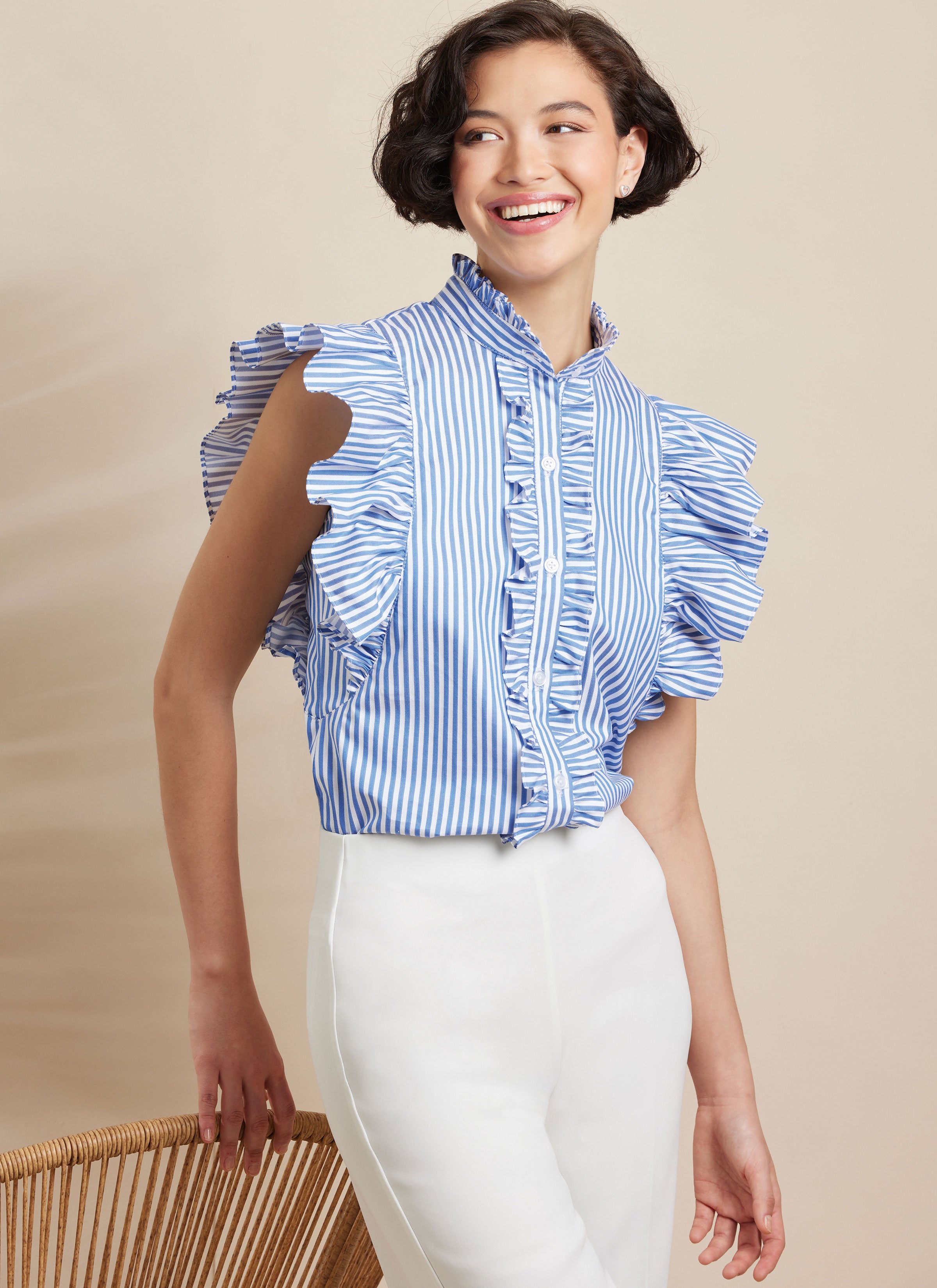 Simplicity Ruffled Button Front Top S3134