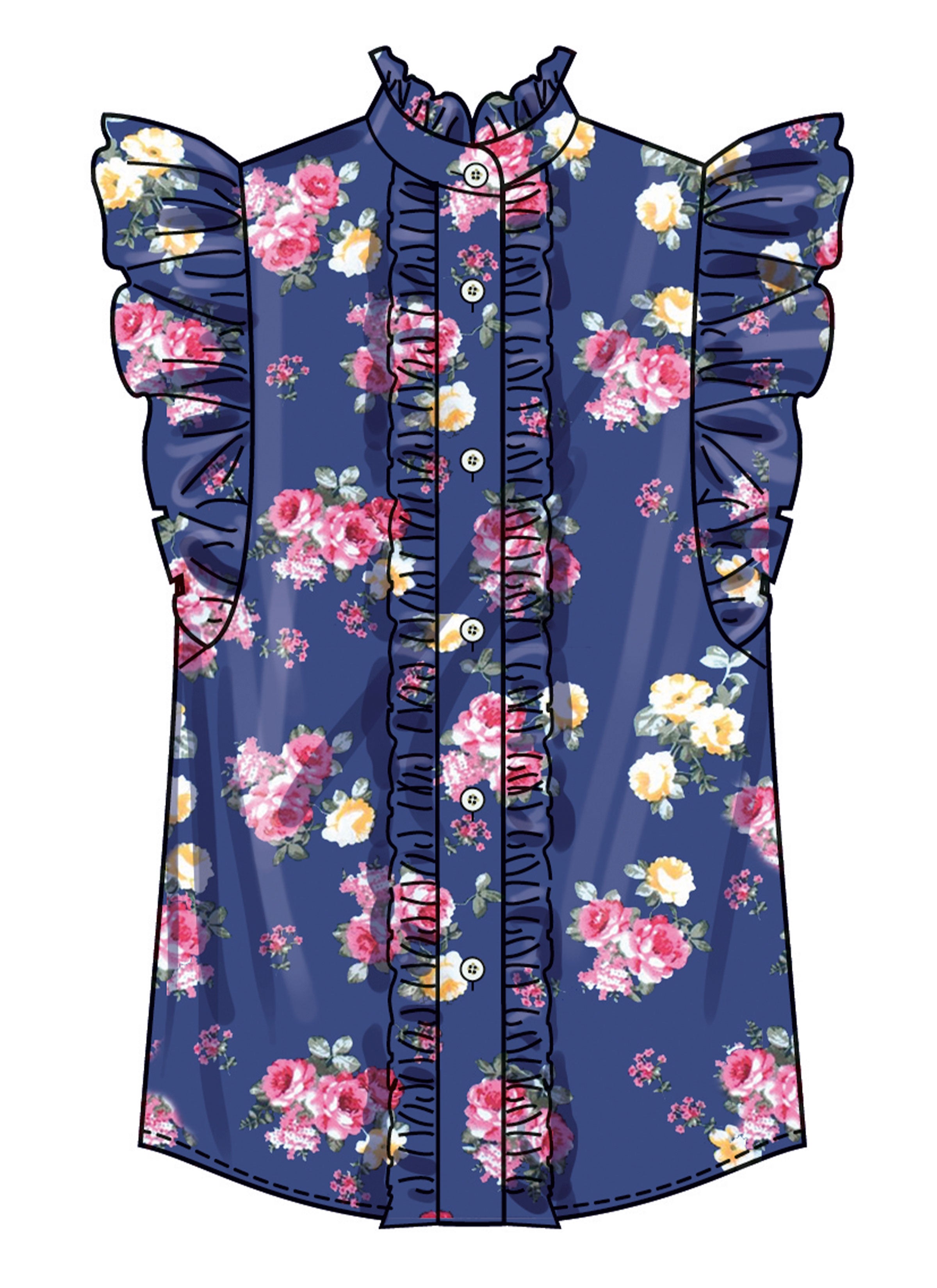 Simplicity Ruffled Button Front Top S3134