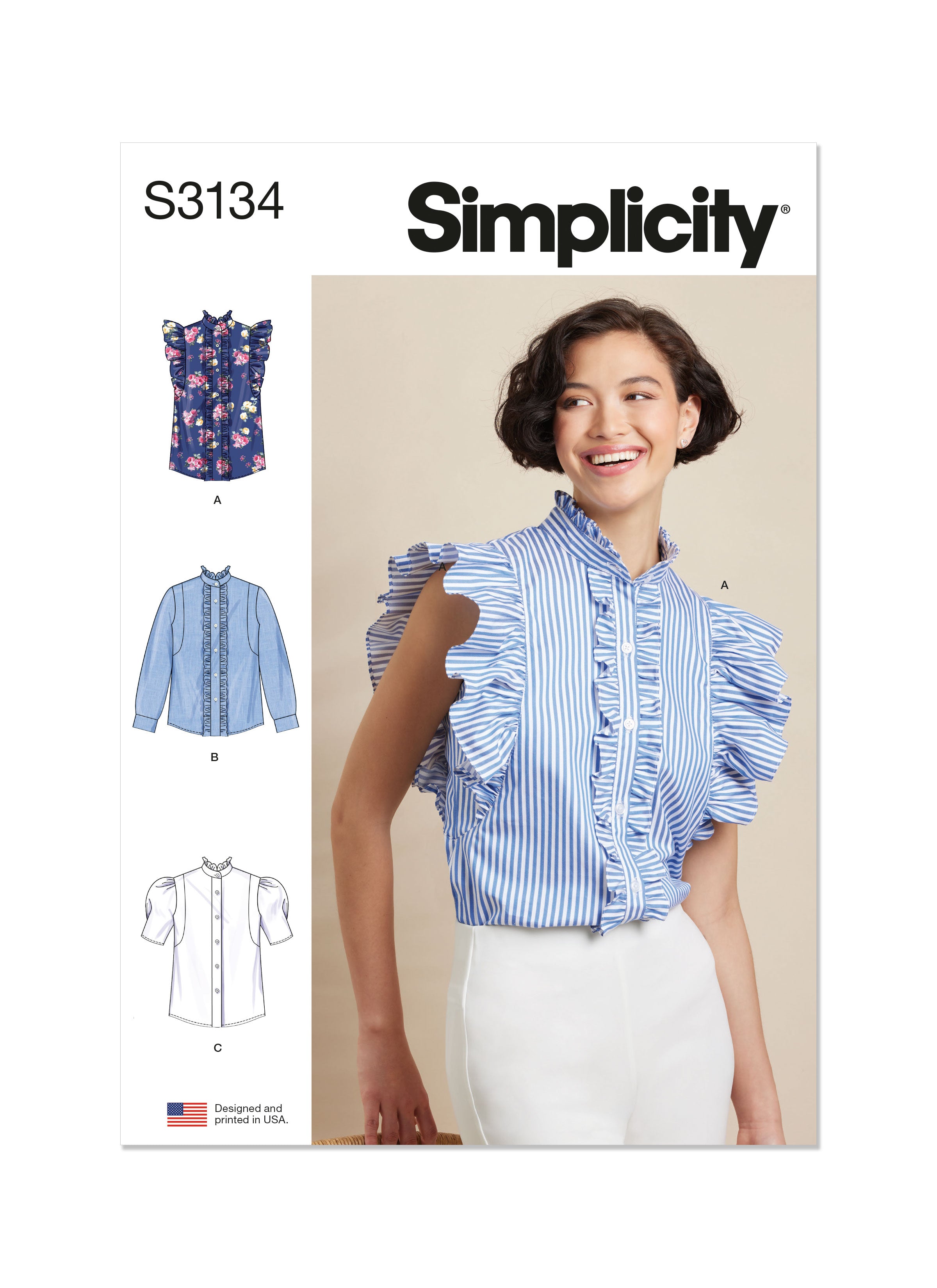 Simplicity Ruffled Button Front Top S3134